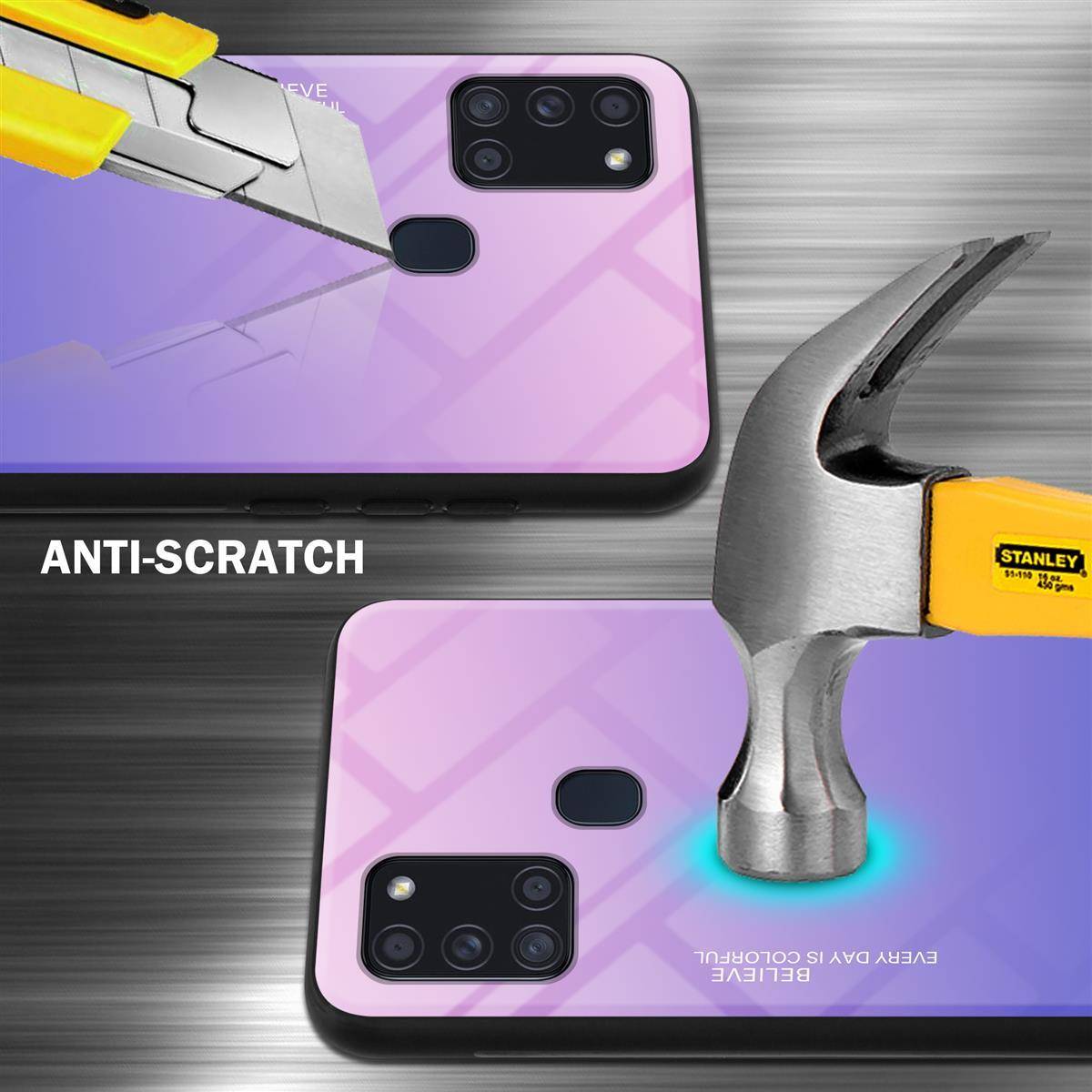 Cadorabo Hülle für Samsung Galaxy A21s Schutz Hülle in Schwarz Handyhülle TPU Etui Cover Case Tempered Glas