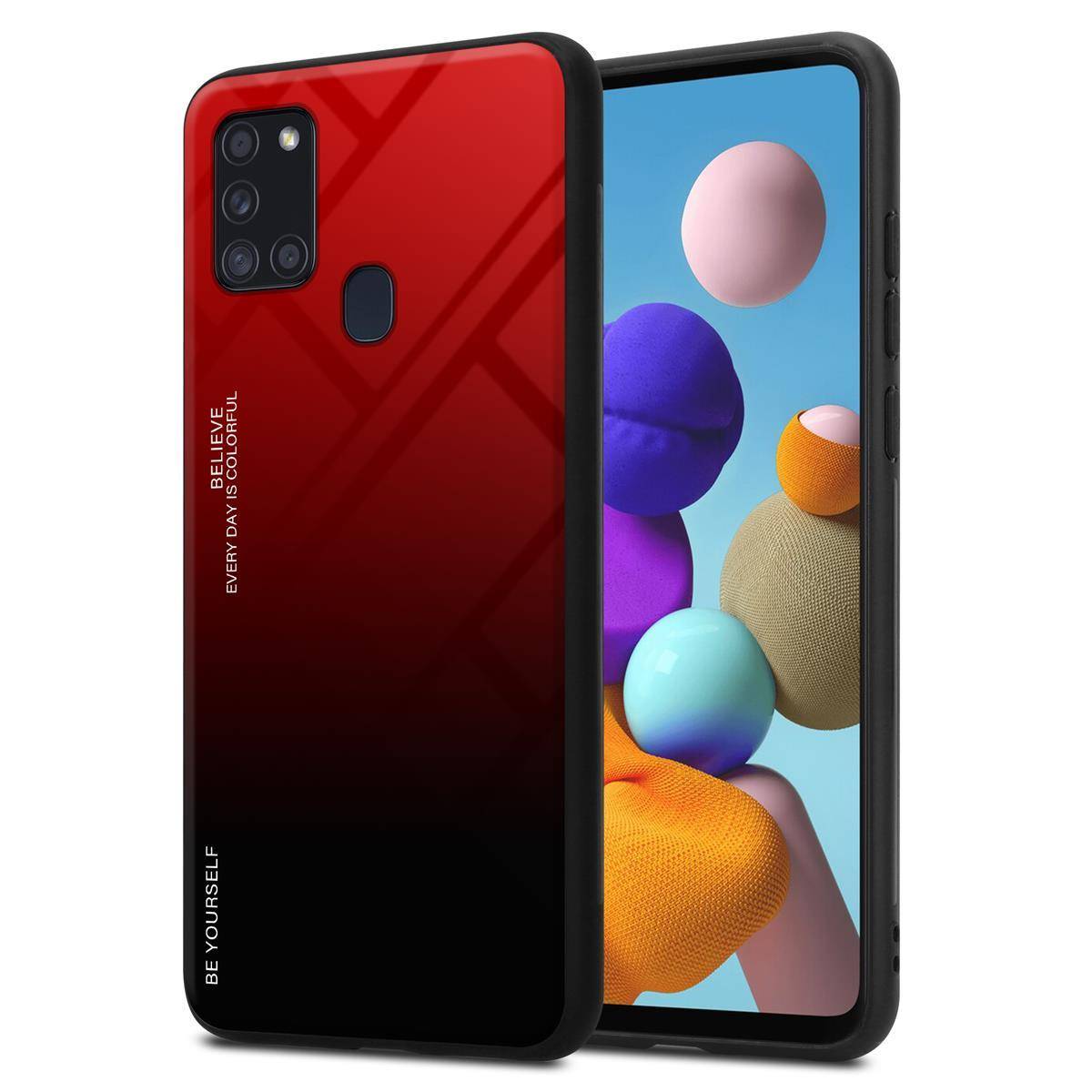 Cadorabo Hülle für Samsung Galaxy A21s Schutz Hülle in Schwarz Handyhülle TPU Etui Cover Case Tempered Glas