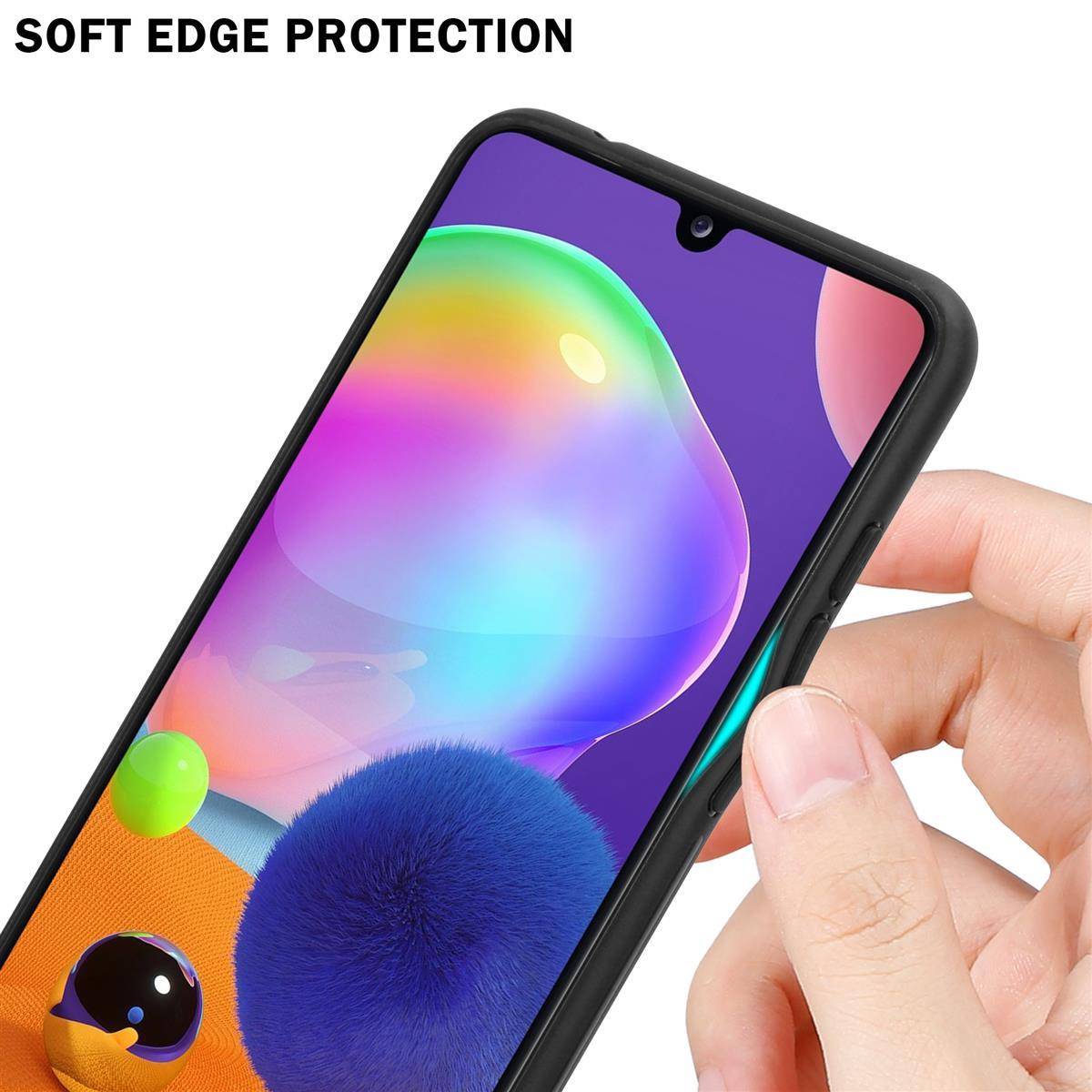 Cadorabo Hülle für Samsung Galaxy A31 Schutz Hülle in Schwarz Handyhülle TPU Etui Cover Case Tempered Glas