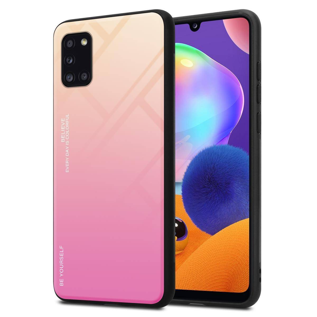 Cadorabo Hülle für Samsung Galaxy A31 Schutz Hülle in Schwarz Handyhülle TPU Etui Cover Case Tempered Glas