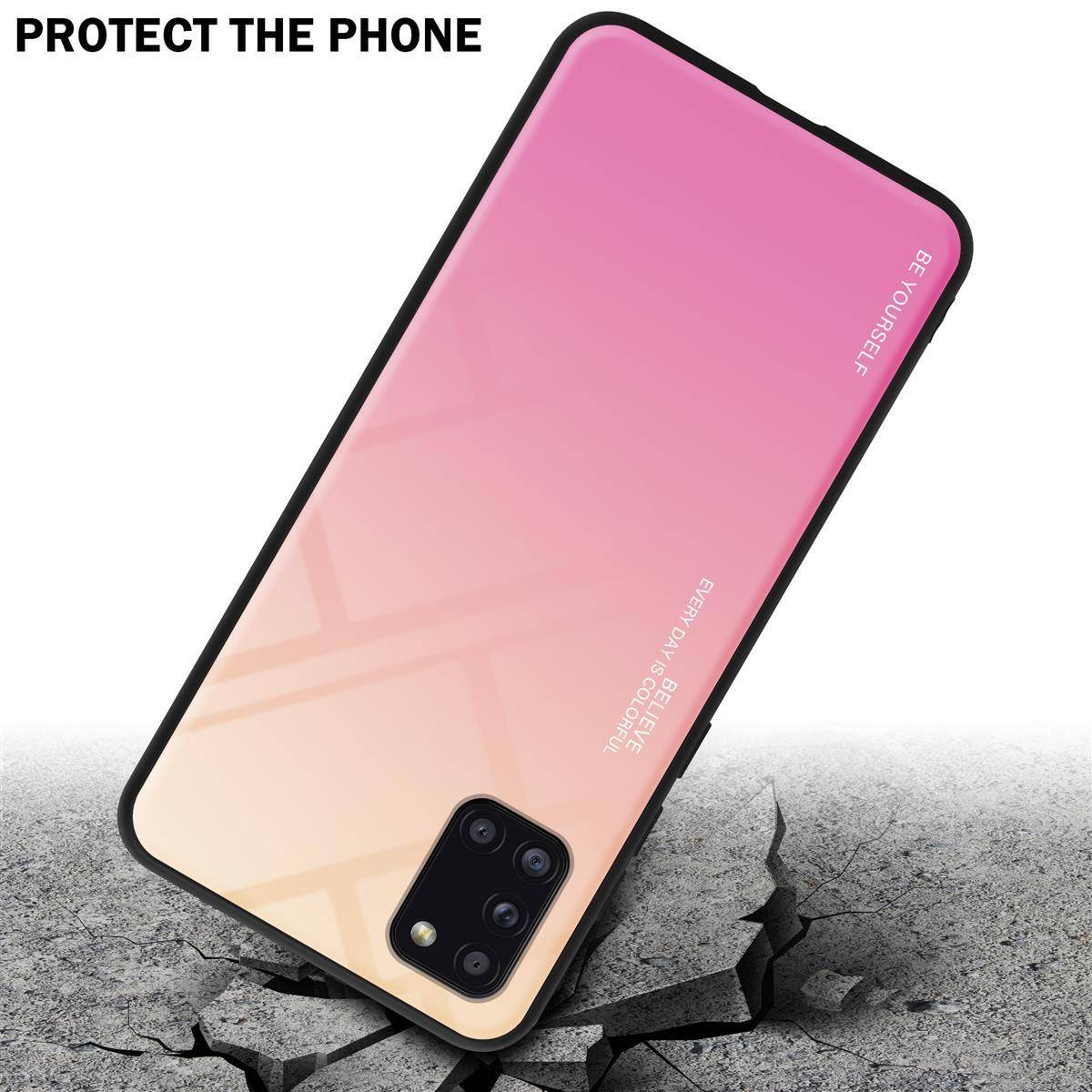 Cadorabo Hülle für Samsung Galaxy A31 Schutz Hülle in Schwarz Handyhülle TPU Etui Cover Case Tempered Glas