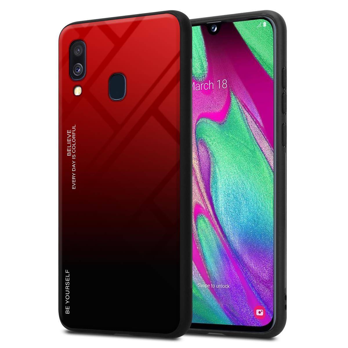 Cadorabo Hülle für Samsung Galaxy A40 Schutz Hülle in Schwarz Handyhülle TPU Etui Cover Case Tempered Glas