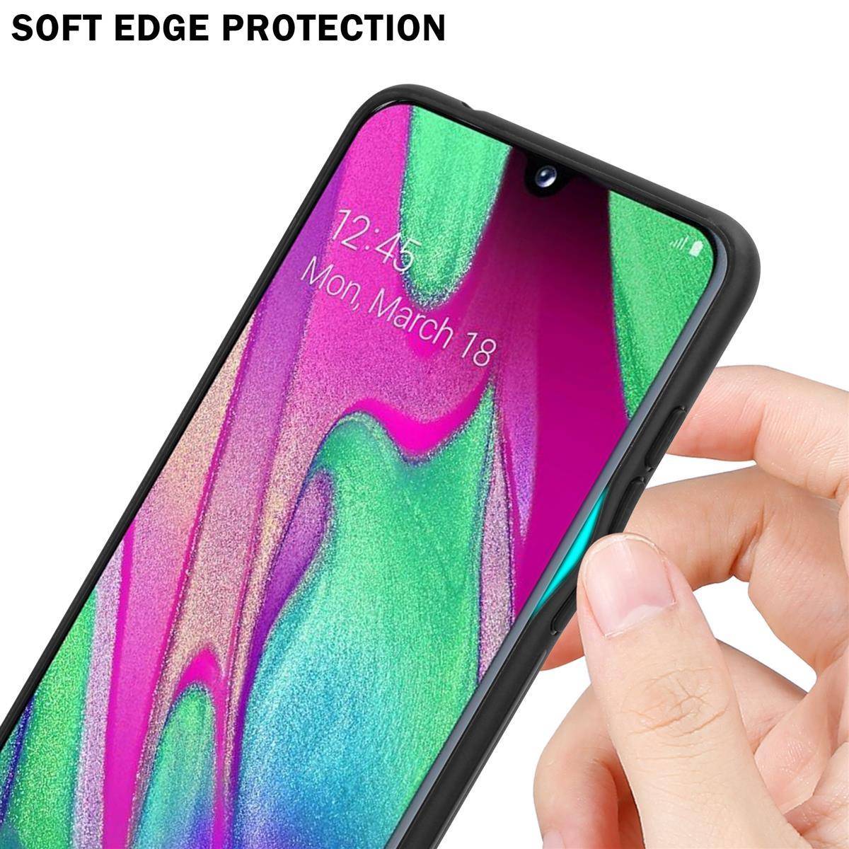 Cadorabo Hülle für Samsung Galaxy A40 Schutz Hülle in Schwarz Handyhülle TPU Etui Cover Case Tempered Glas