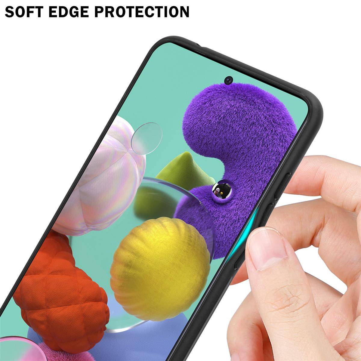 Cadorabo Hülle für Samsung Galaxy A51 4G / M40s Schutz Hülle in Schwarz Handyhülle TPU Etui Cover Case Tempered Glas