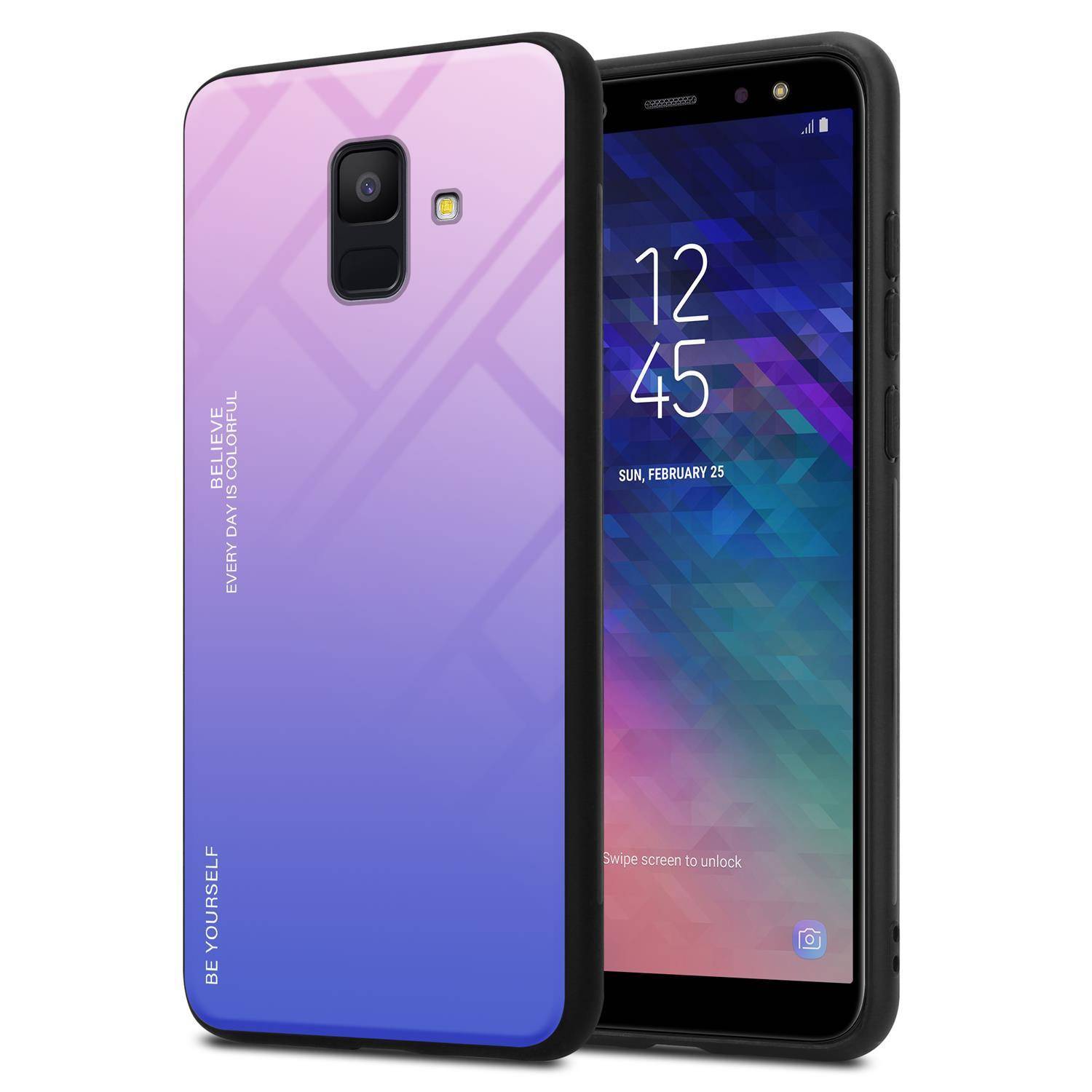 Cadorabo Hülle für Samsung Galaxy A6 2018 Schutz Hülle in Schwarz Handyhülle TPU Etui Cover Case Tempered Glas