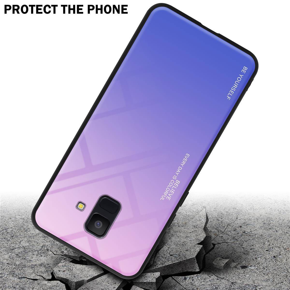 Cadorabo Hülle für Samsung Galaxy A6 2018 Schutz Hülle in Schwarz Handyhülle TPU Etui Cover Case Tempered Glas