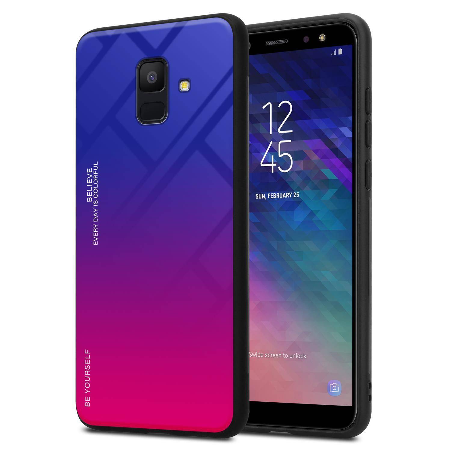 Cadorabo Hülle für Samsung Galaxy A6 2018 Schutz Hülle in Schwarz Handyhülle TPU Etui Cover Case Tempered Glas