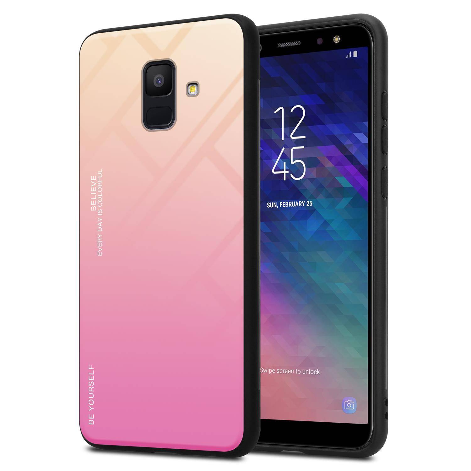 Cadorabo Hülle für Samsung Galaxy A6 2018 Schutz Hülle in Schwarz Handyhülle TPU Etui Cover Case Tempered Glas