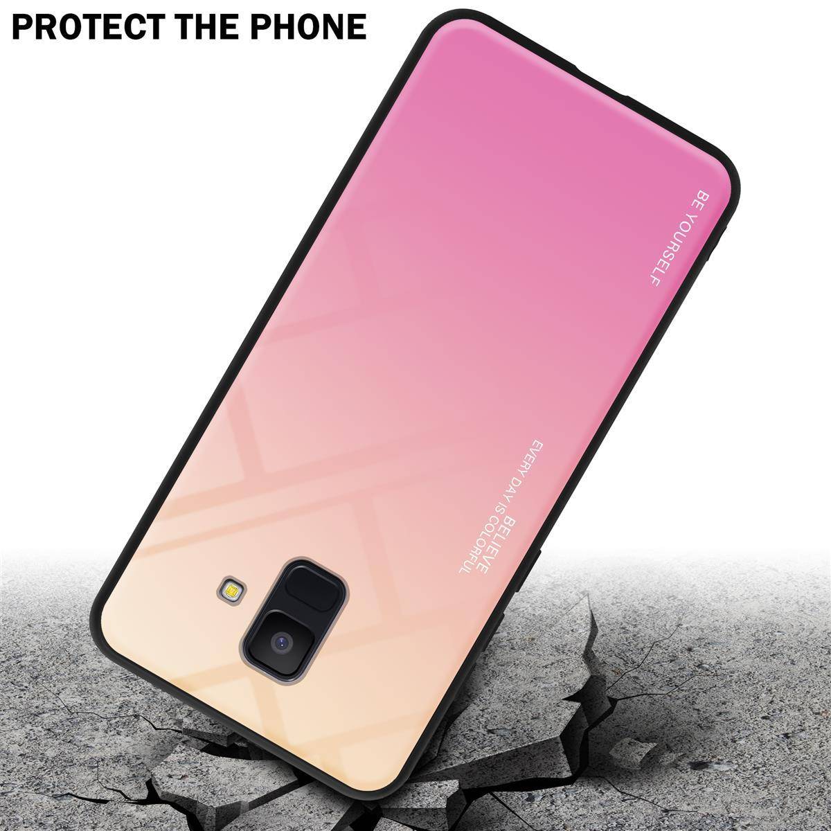 Cadorabo Hülle für Samsung Galaxy A6 2018 Schutz Hülle in Schwarz Handyhülle TPU Etui Cover Case Tempered Glas