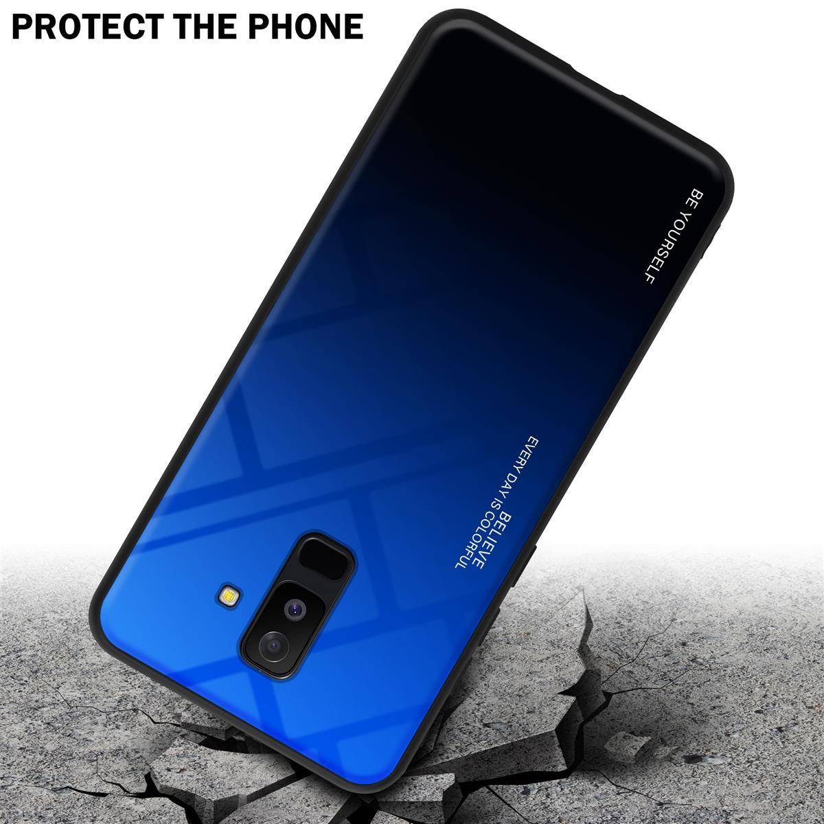Cadorabo Hülle für Samsung Galaxy A6 PLUS 2018 Schutz Hülle in Schwarz Handyhülle TPU Etui Cover Case Tempered Glas