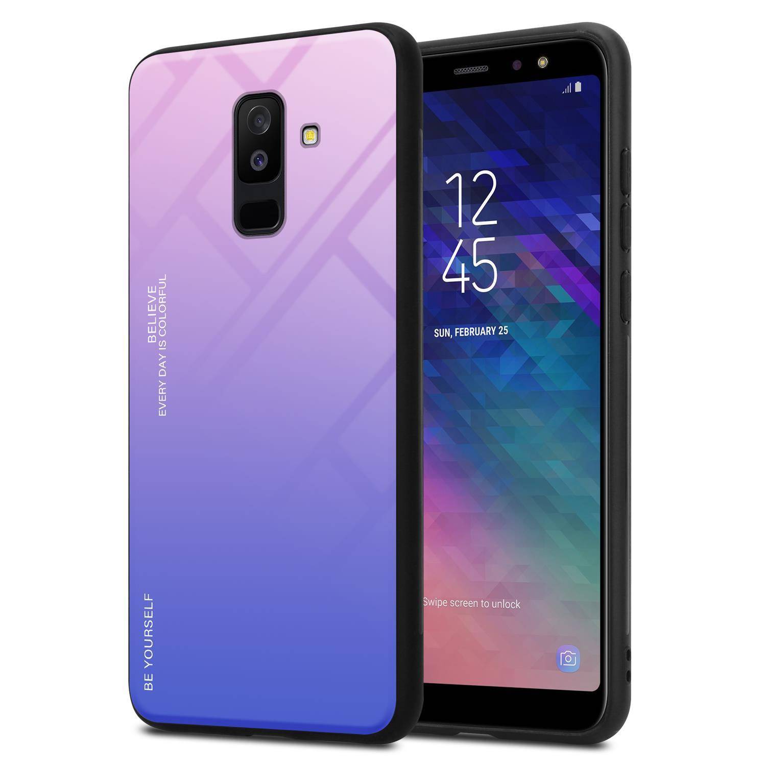 Cadorabo Hülle für Samsung Galaxy A6 PLUS 2018 Schutz Hülle in Schwarz Handyhülle TPU Etui Cover Case Tempered Glas