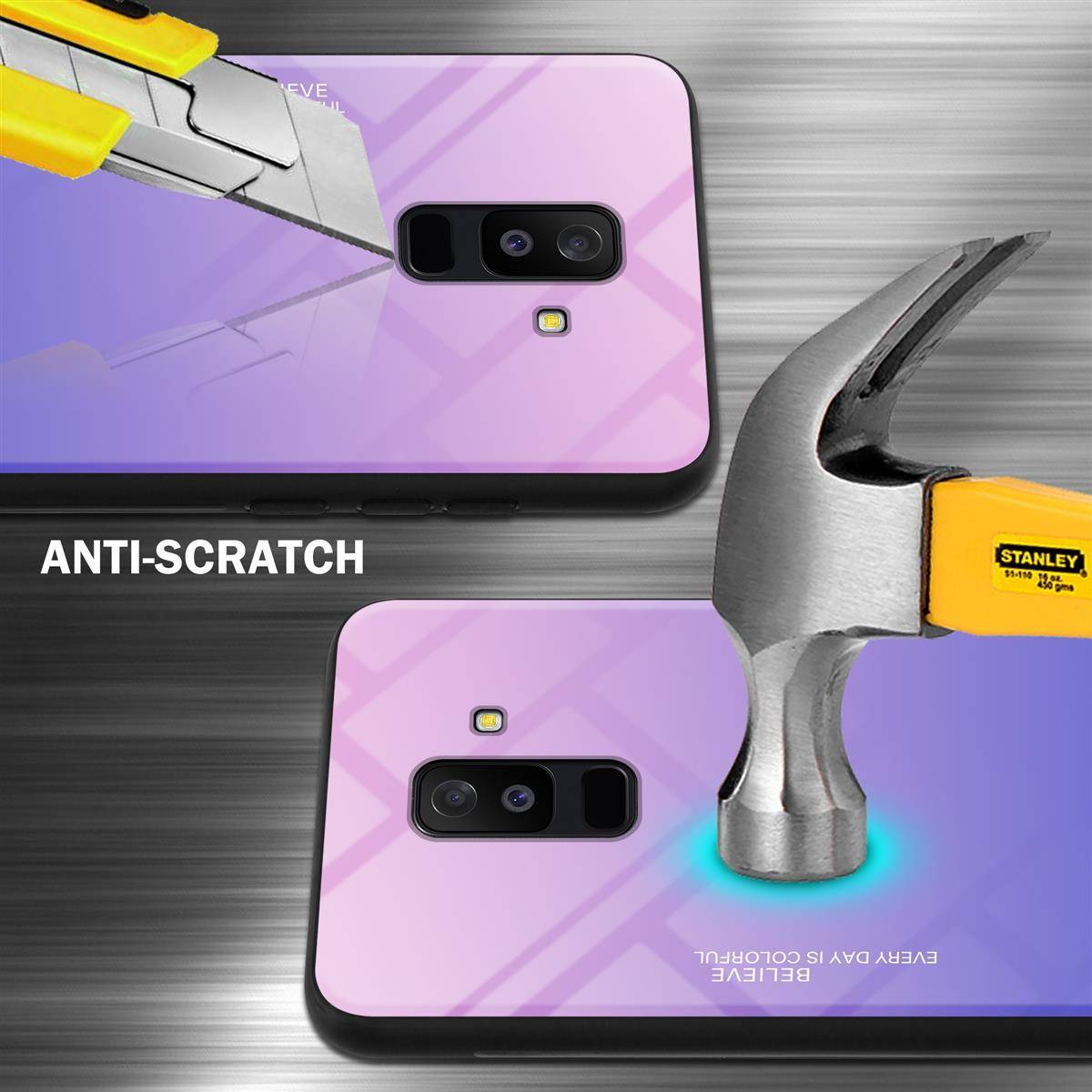 Cadorabo Hülle für Samsung Galaxy A6 PLUS 2018 Schutz Hülle in Schwarz Handyhülle TPU Etui Cover Case Tempered Glas