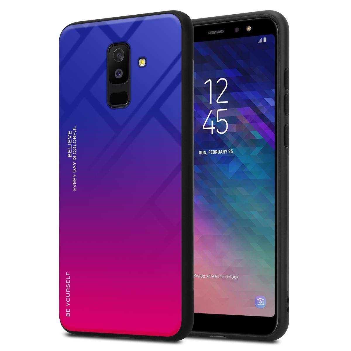 Cadorabo Hülle für Samsung Galaxy A6 PLUS 2018 Schutz Hülle in Schwarz Handyhülle TPU Etui Cover Case Tempered Glas