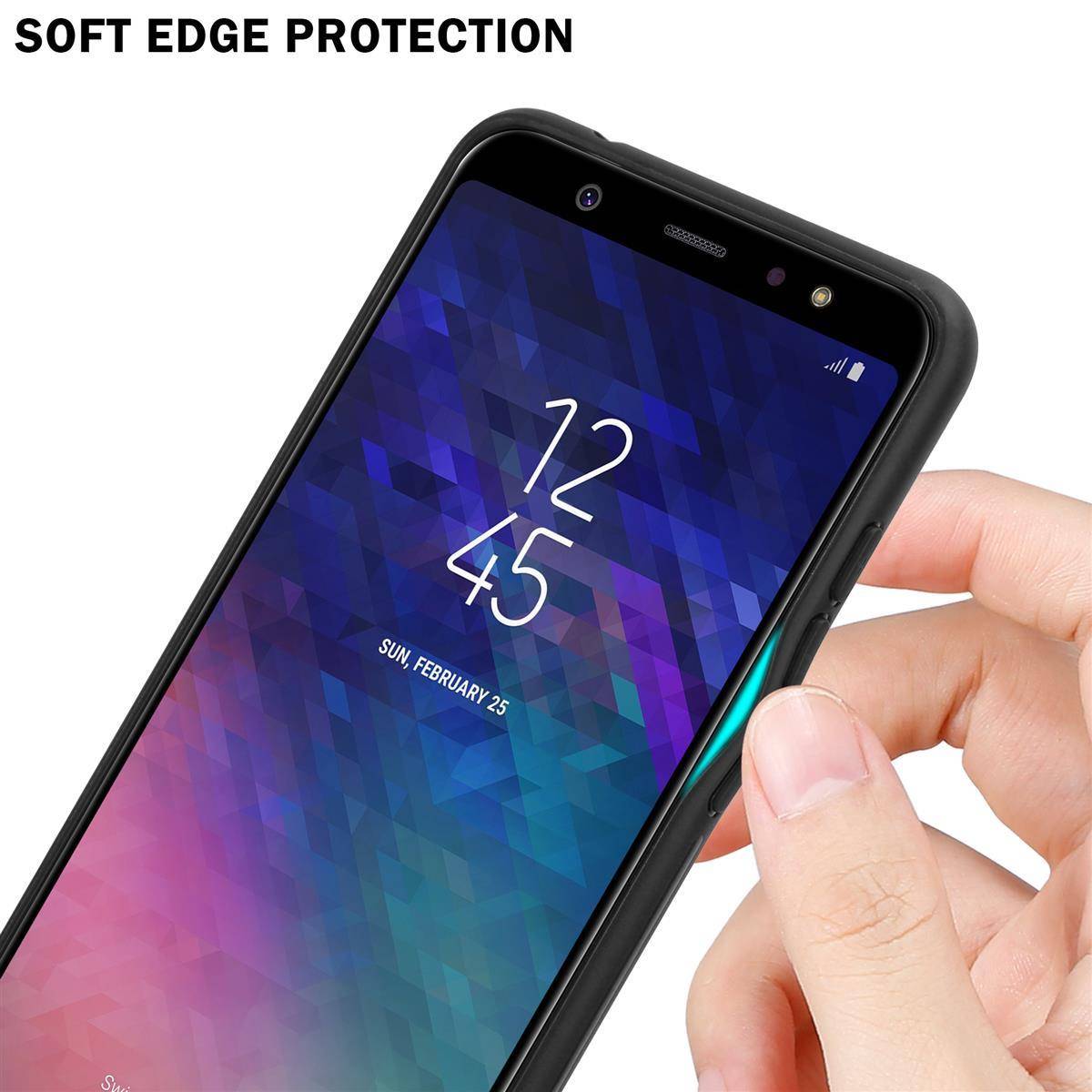 Cadorabo Hülle für Samsung Galaxy A6 PLUS 2018 Schutz Hülle in Schwarz Handyhülle TPU Etui Cover Case Tempered Glas