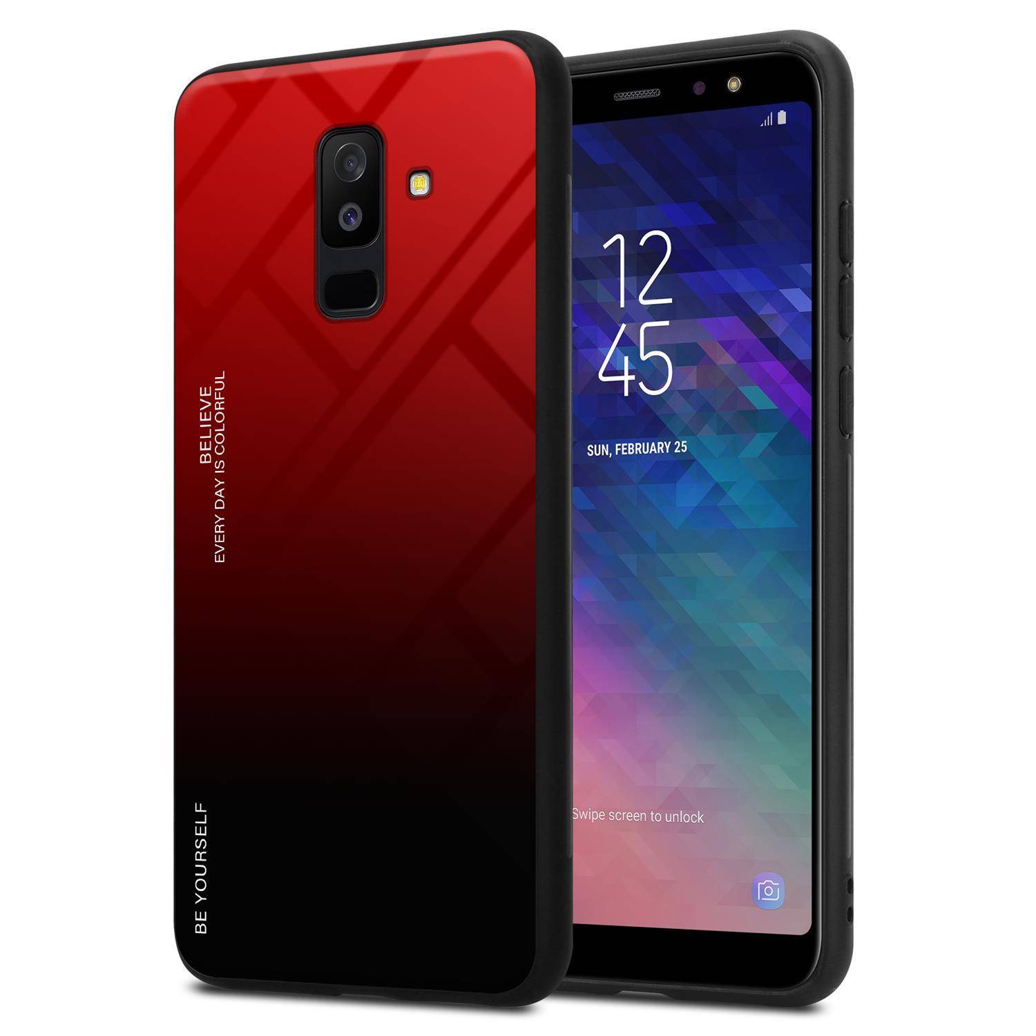 Cadorabo Hülle für Samsung Galaxy A6 PLUS 2018 Schutz Hülle in Schwarz Handyhülle TPU Etui Cover Case Tempered Glas