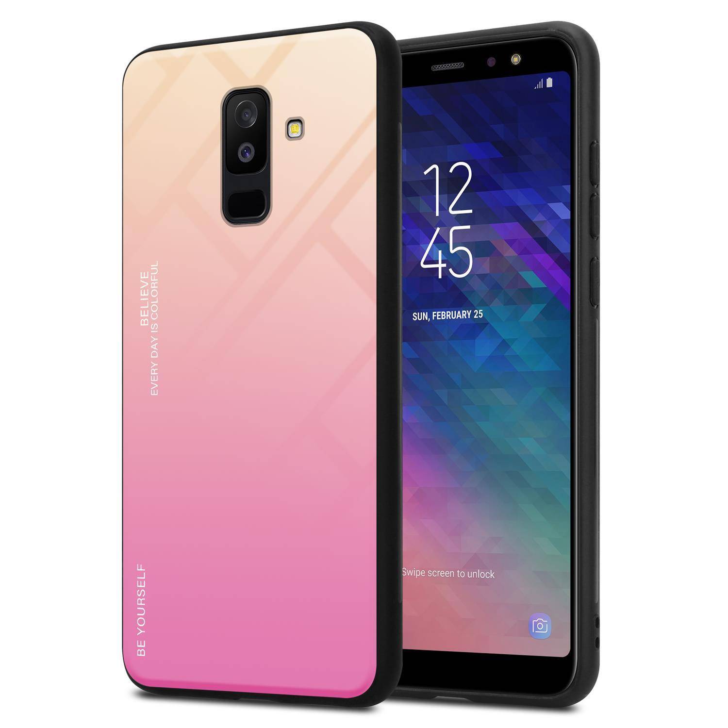 Cadorabo Hülle für Samsung Galaxy A6 PLUS 2018 Schutz Hülle in Schwarz Handyhülle TPU Etui Cover Case Tempered Glas