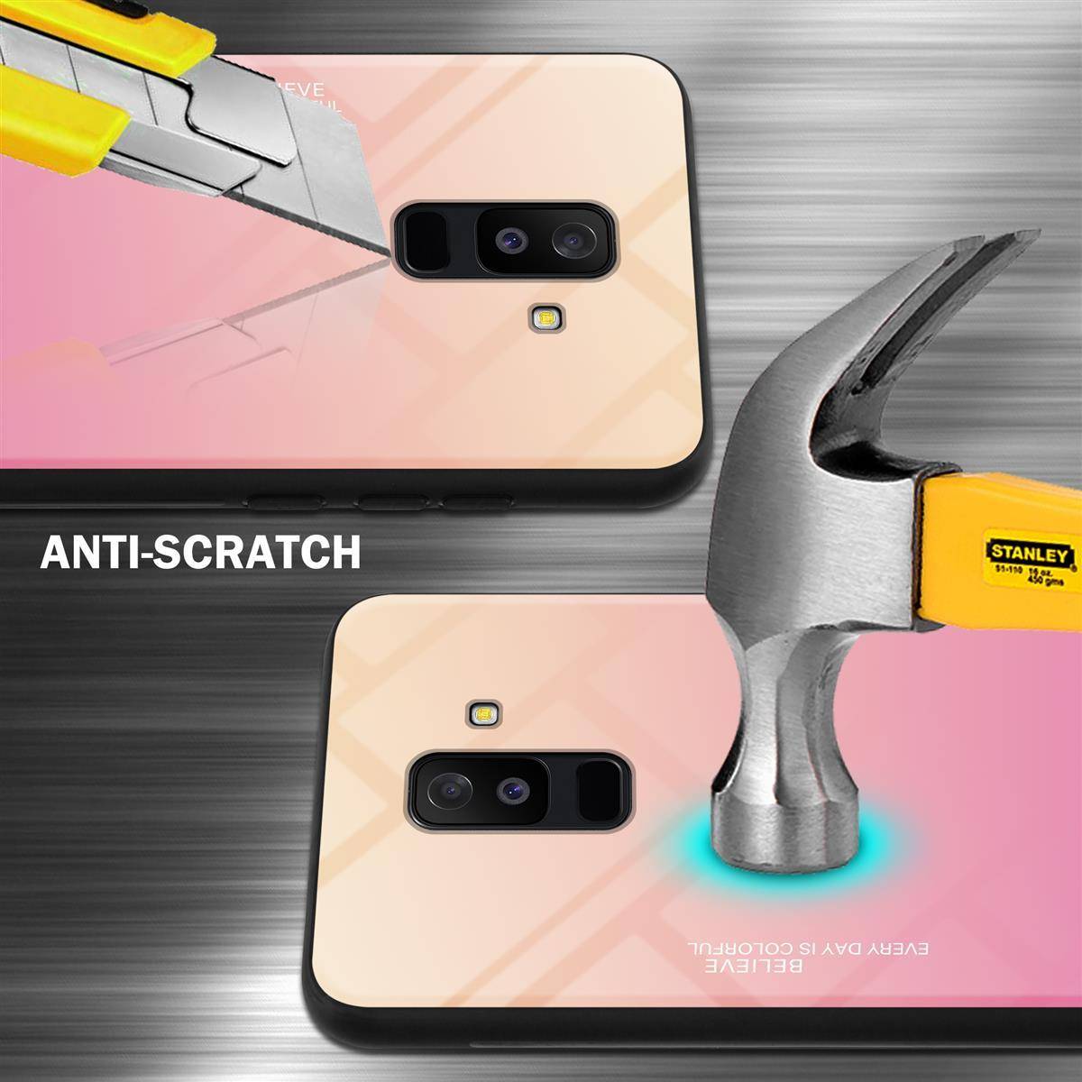 Cadorabo Hülle für Samsung Galaxy A6 PLUS 2018 Schutz Hülle in Schwarz Handyhülle TPU Etui Cover Case Tempered Glas