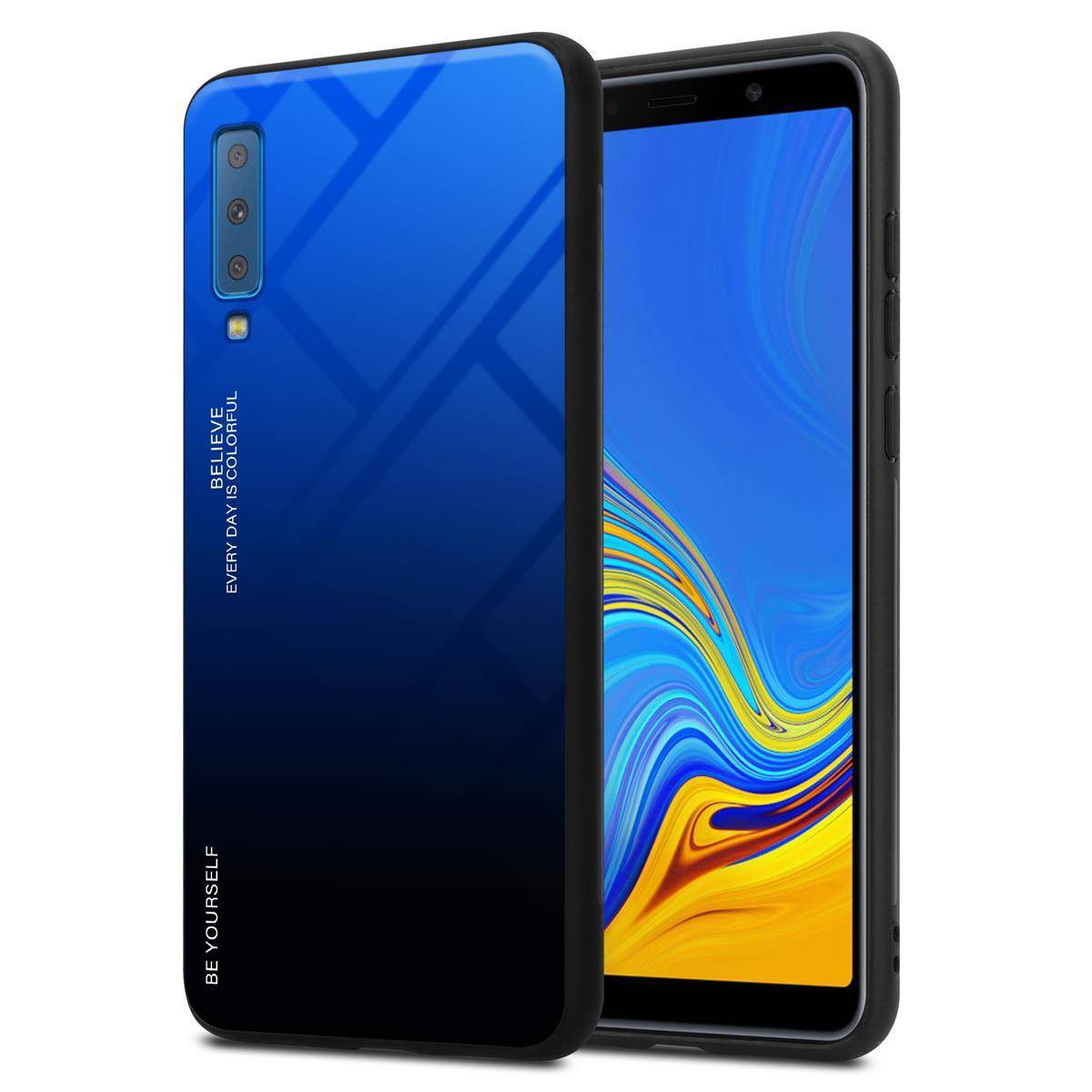 Cadorabo Hülle für Samsung Galaxy A7 2018 Schutz Hülle in Schwarz Handyhülle TPU Etui Cover Case Tempered Glas