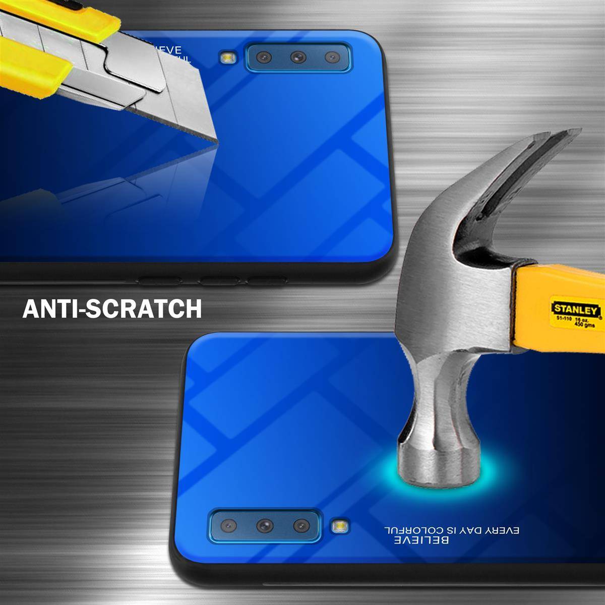 Cadorabo Hülle für Samsung Galaxy A7 2018 Schutz Hülle in Schwarz Handyhülle TPU Etui Cover Case Tempered Glas