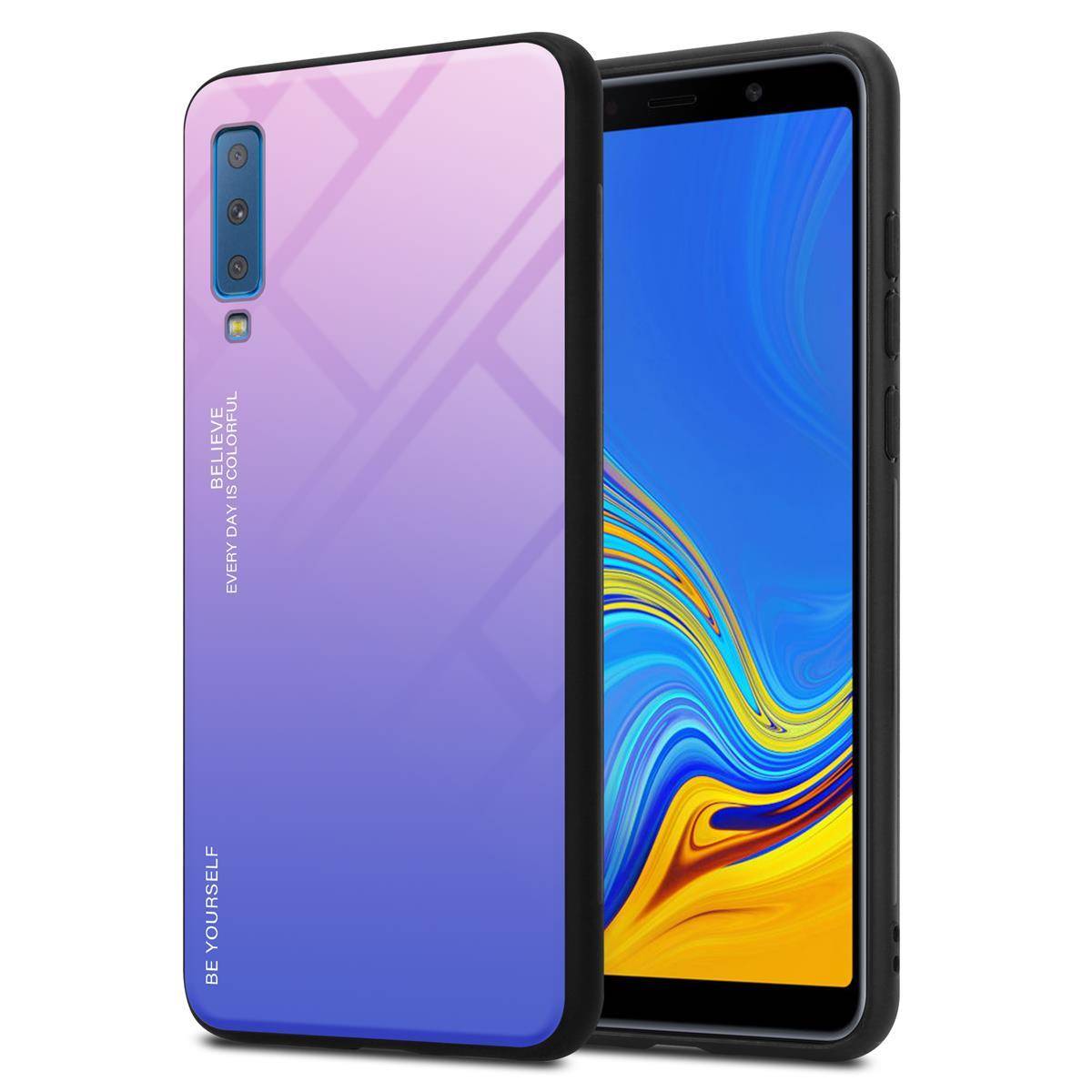 Cadorabo Hülle für Samsung Galaxy A7 2018 Schutz Hülle in Schwarz Handyhülle TPU Etui Cover Case Tempered Glas