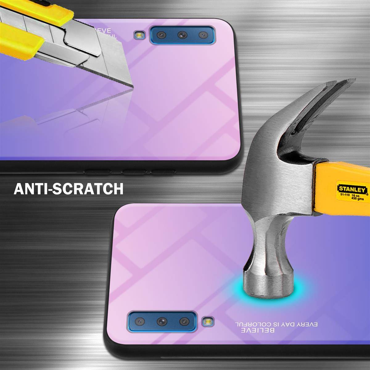 Cadorabo Hülle für Samsung Galaxy A7 2018 Schutz Hülle in Schwarz Handyhülle TPU Etui Cover Case Tempered Glas
