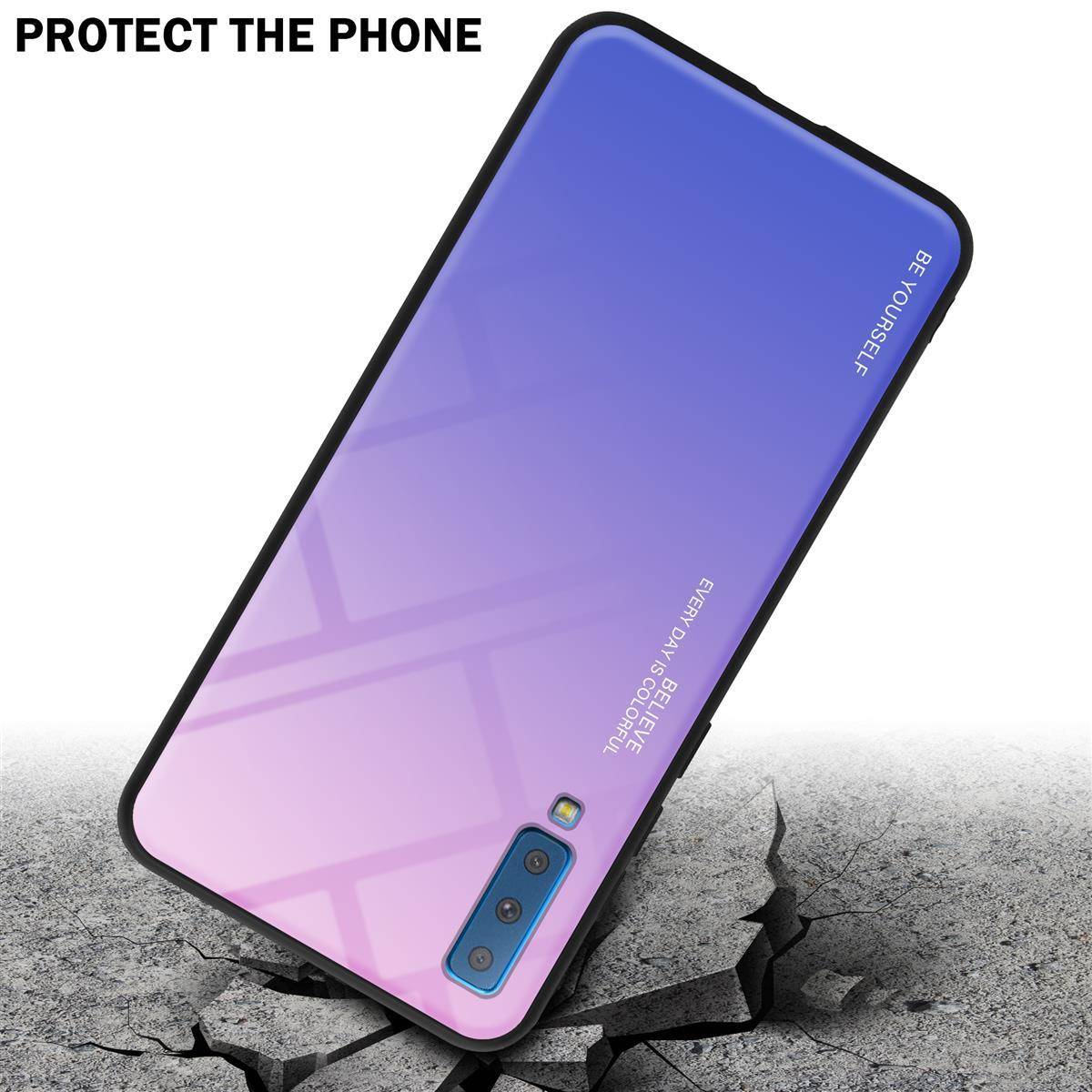 Cadorabo Hülle für Samsung Galaxy A7 2018 Schutz Hülle in Schwarz Handyhülle TPU Etui Cover Case Tempered Glas