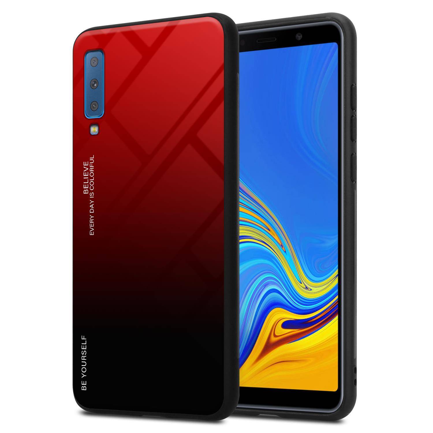 Cadorabo Hülle für Samsung Galaxy A7 2018 Schutz Hülle in Schwarz Handyhülle TPU Etui Cover Case Tempered Glas