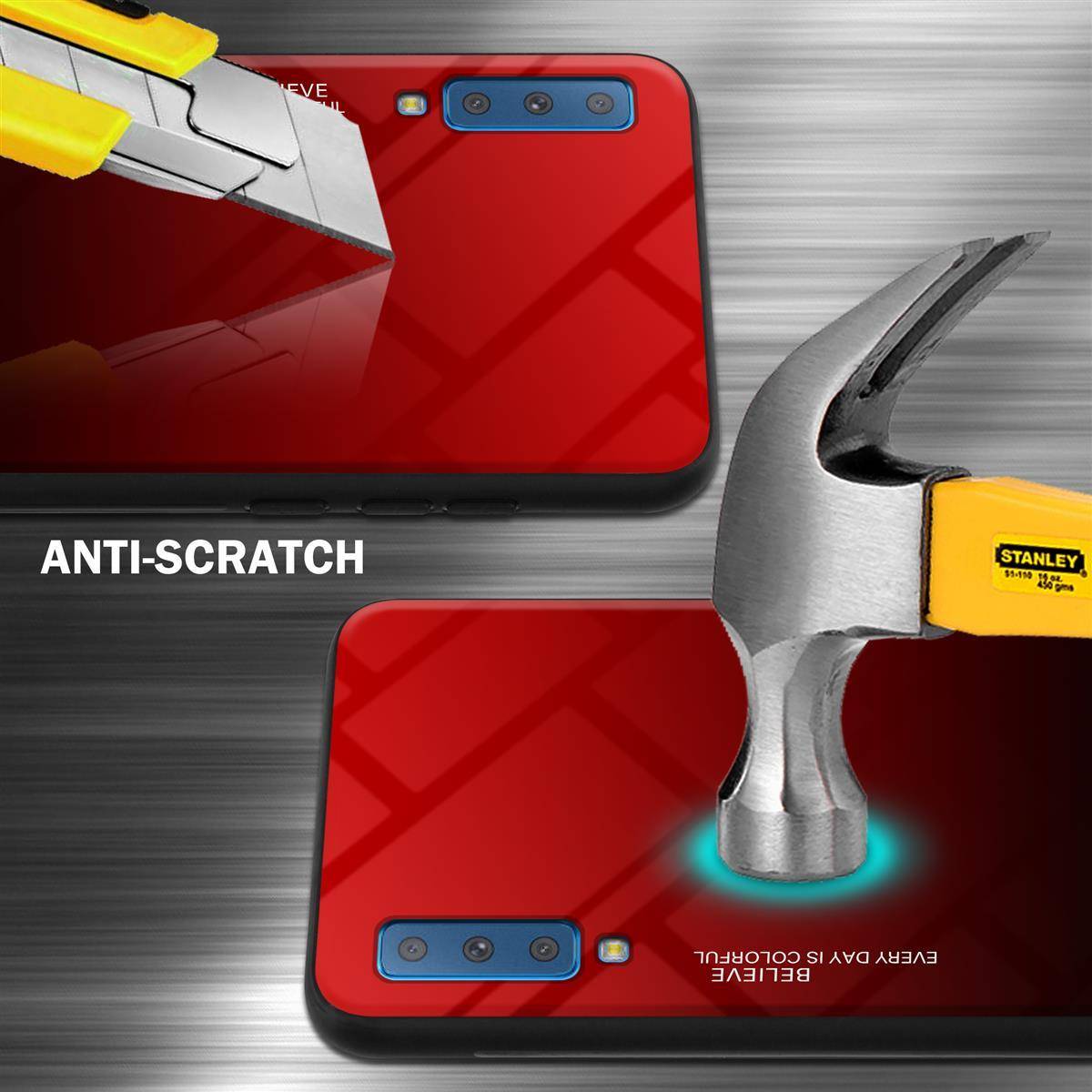 Cadorabo Hülle für Samsung Galaxy A7 2018 Schutz Hülle in Schwarz Handyhülle TPU Etui Cover Case Tempered Glas