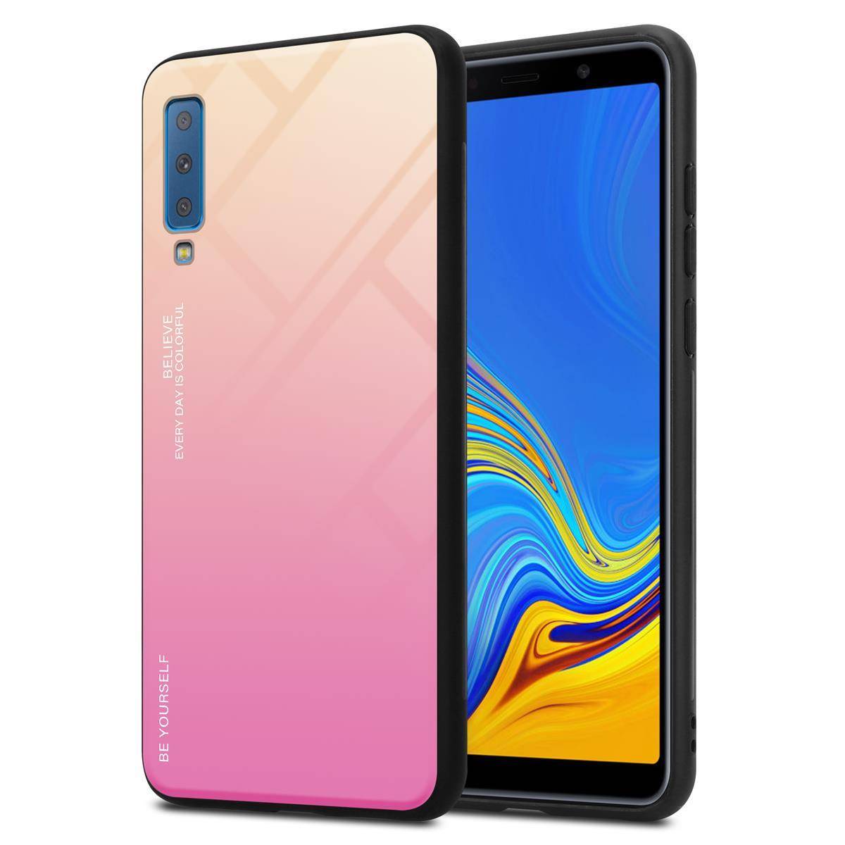 Cadorabo Hülle für Samsung Galaxy A7 2018 Schutz Hülle in Schwarz Handyhülle TPU Etui Cover Case Tempered Glas