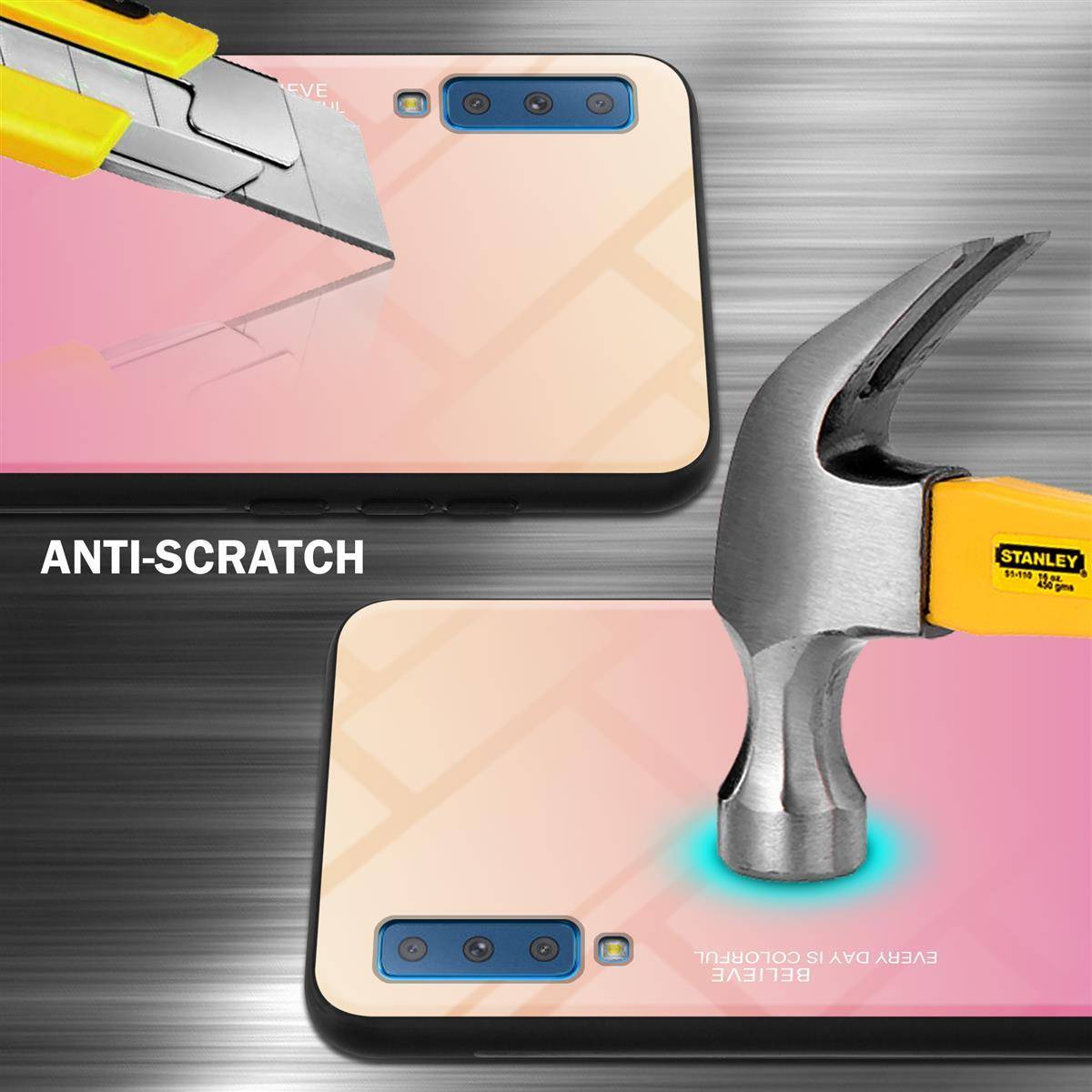 Cadorabo Hülle für Samsung Galaxy A7 2018 Schutz Hülle in Schwarz Handyhülle TPU Etui Cover Case Tempered Glas