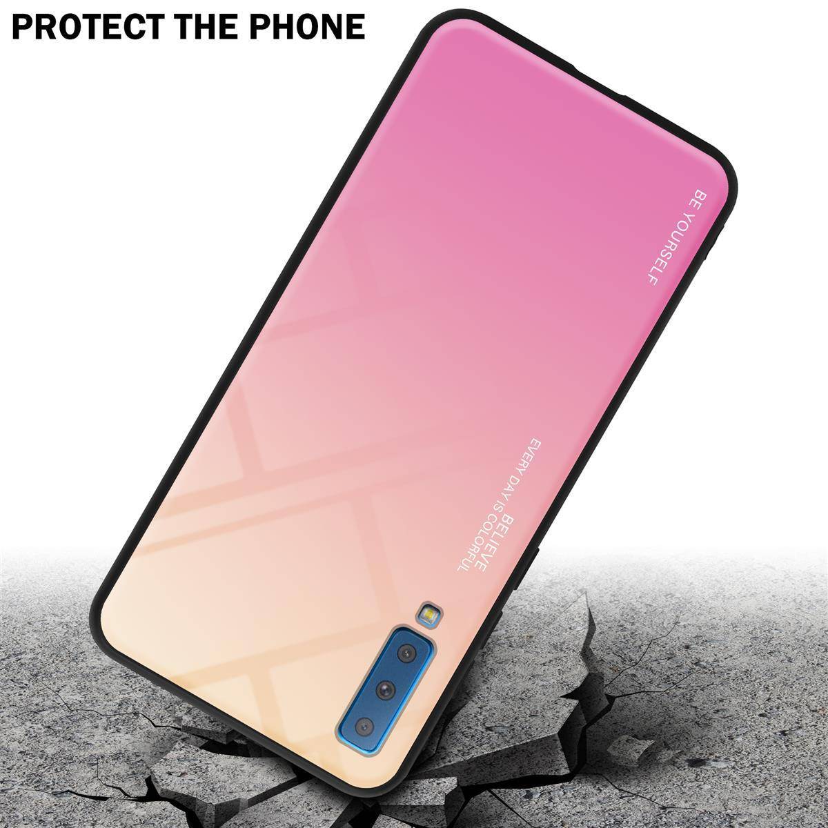 Cadorabo Hülle für Samsung Galaxy A7 2018 Schutz Hülle in Schwarz Handyhülle TPU Etui Cover Case Tempered Glas