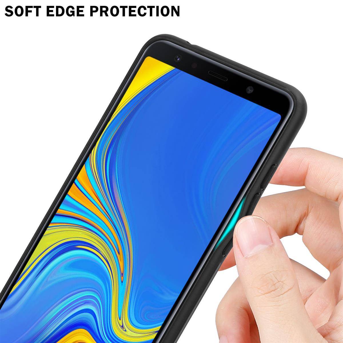 Cadorabo Hülle für Samsung Galaxy A7 2018 Schutz Hülle in Schwarz Handyhülle TPU Etui Cover Case Tempered Glas