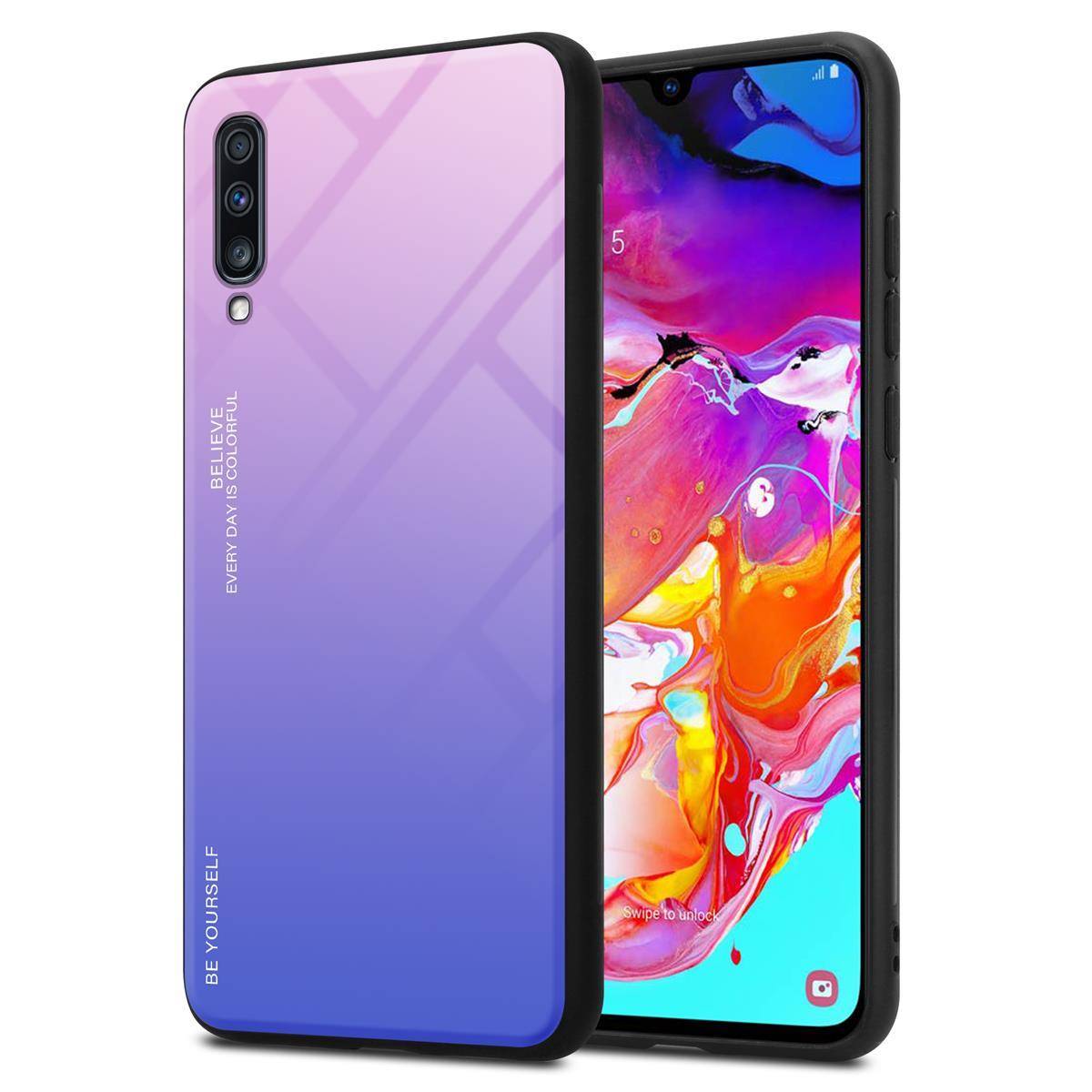 Cadorabo Hülle für Samsung Galaxy A70 / A70s Schutz Hülle in Schwarz Handyhülle TPU Etui Cover Case Tempered Glas