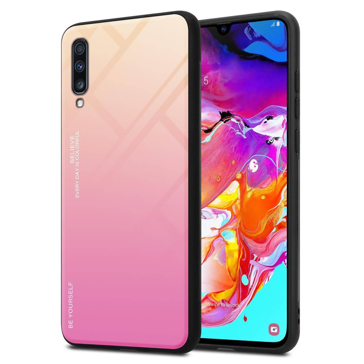 Cadorabo Hülle für Samsung Galaxy A70 / A70s Schutz Hülle in Schwarz Handyhülle TPU Etui Cover Case Tempered Glas