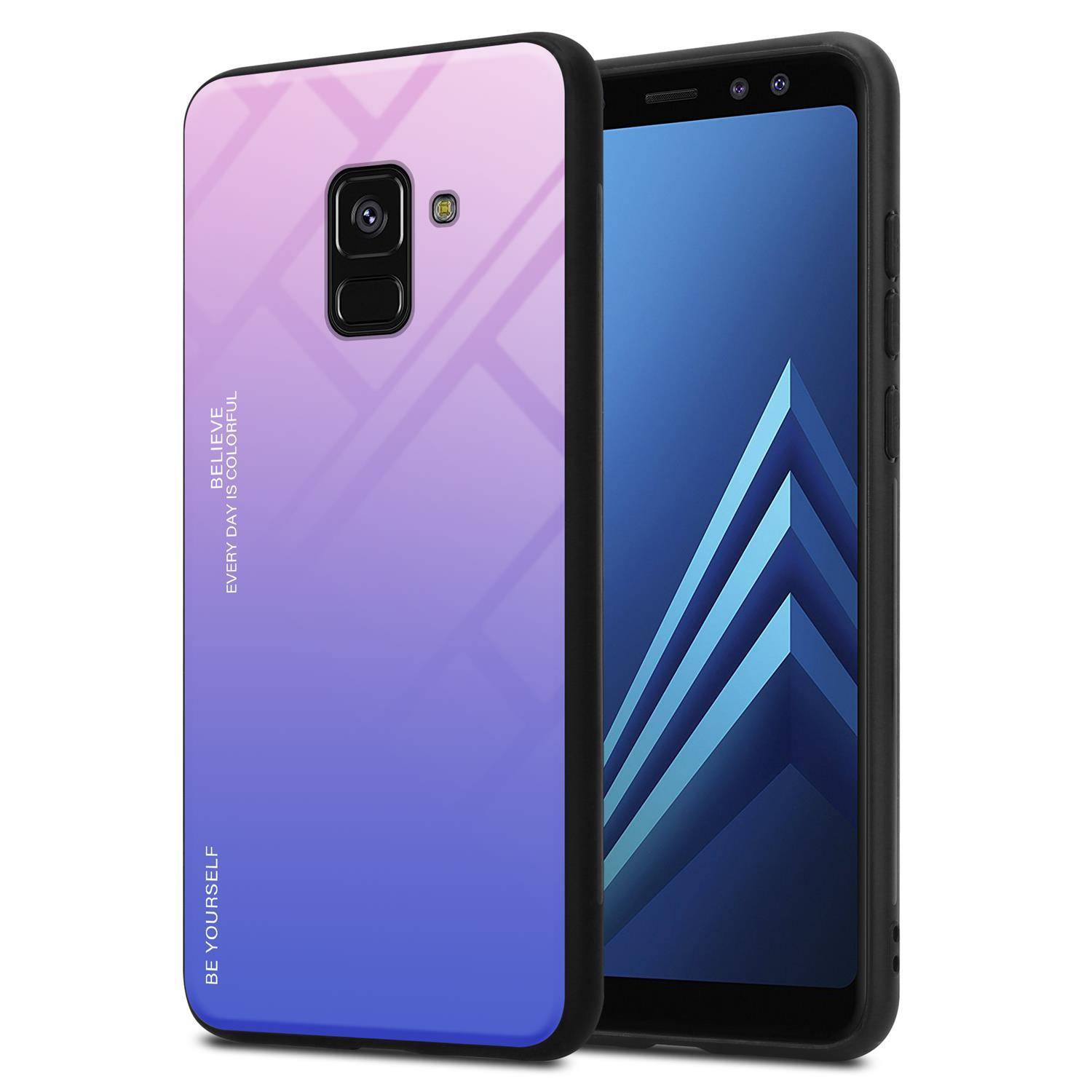 Cadorabo Hülle für Samsung Galaxy A8 2018 Schutz Hülle in Schwarz Handyhülle TPU Etui Cover Case Tempered Glas