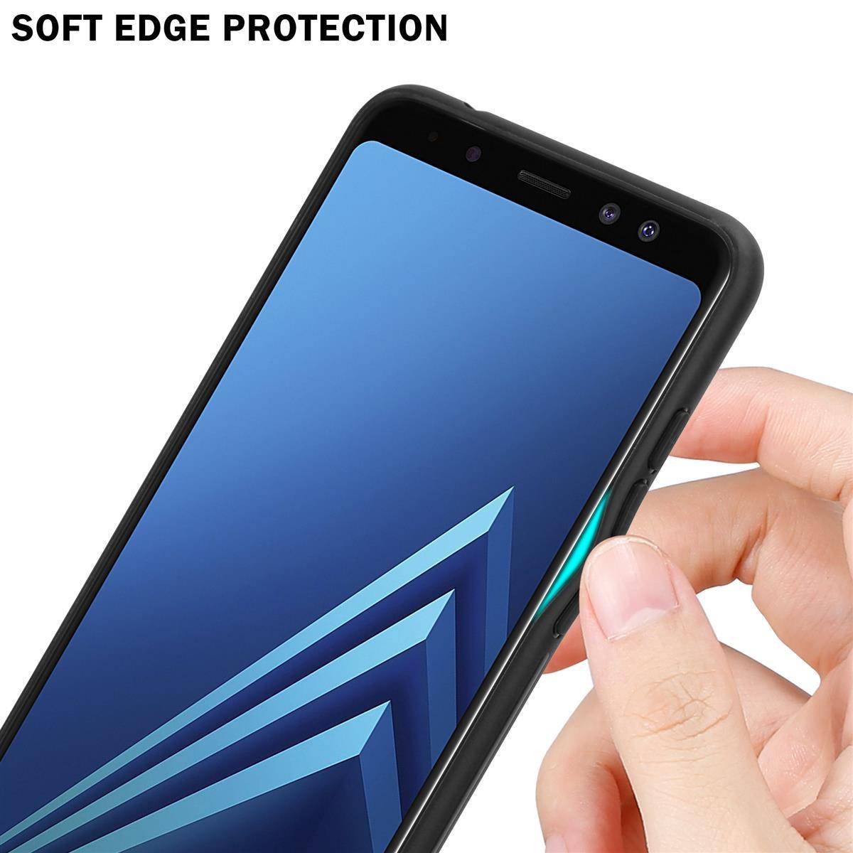 Cadorabo Hülle für Samsung Galaxy A8 2018 Schutz Hülle in Schwarz Handyhülle TPU Etui Cover Case Tempered Glas