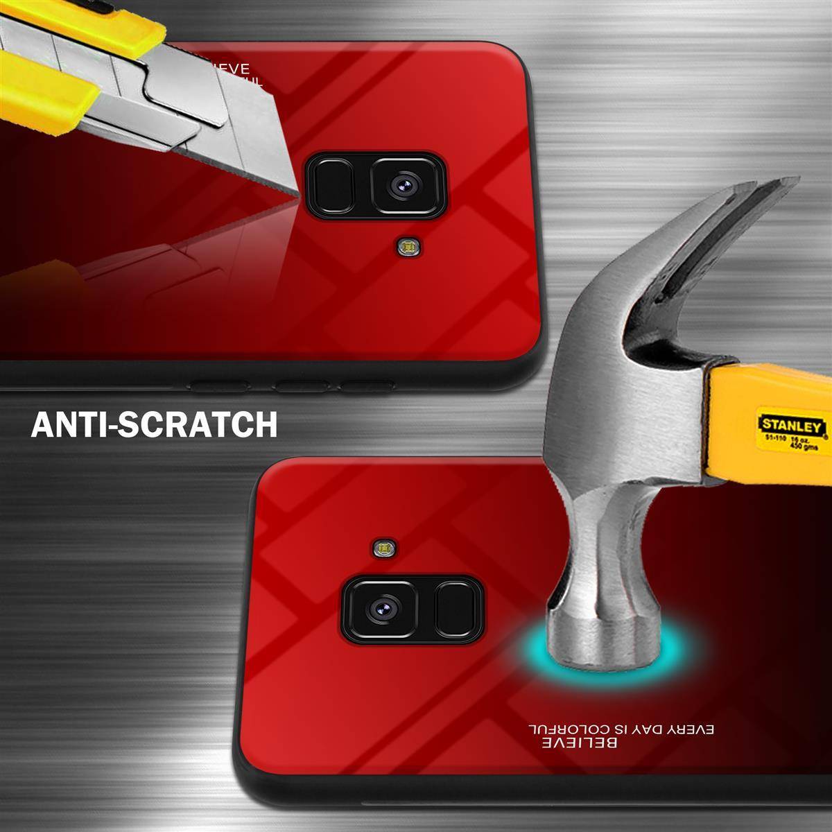Cadorabo Hülle für Samsung Galaxy A8 2018 Schutz Hülle in Schwarz Handyhülle TPU Etui Cover Case Tempered Glas