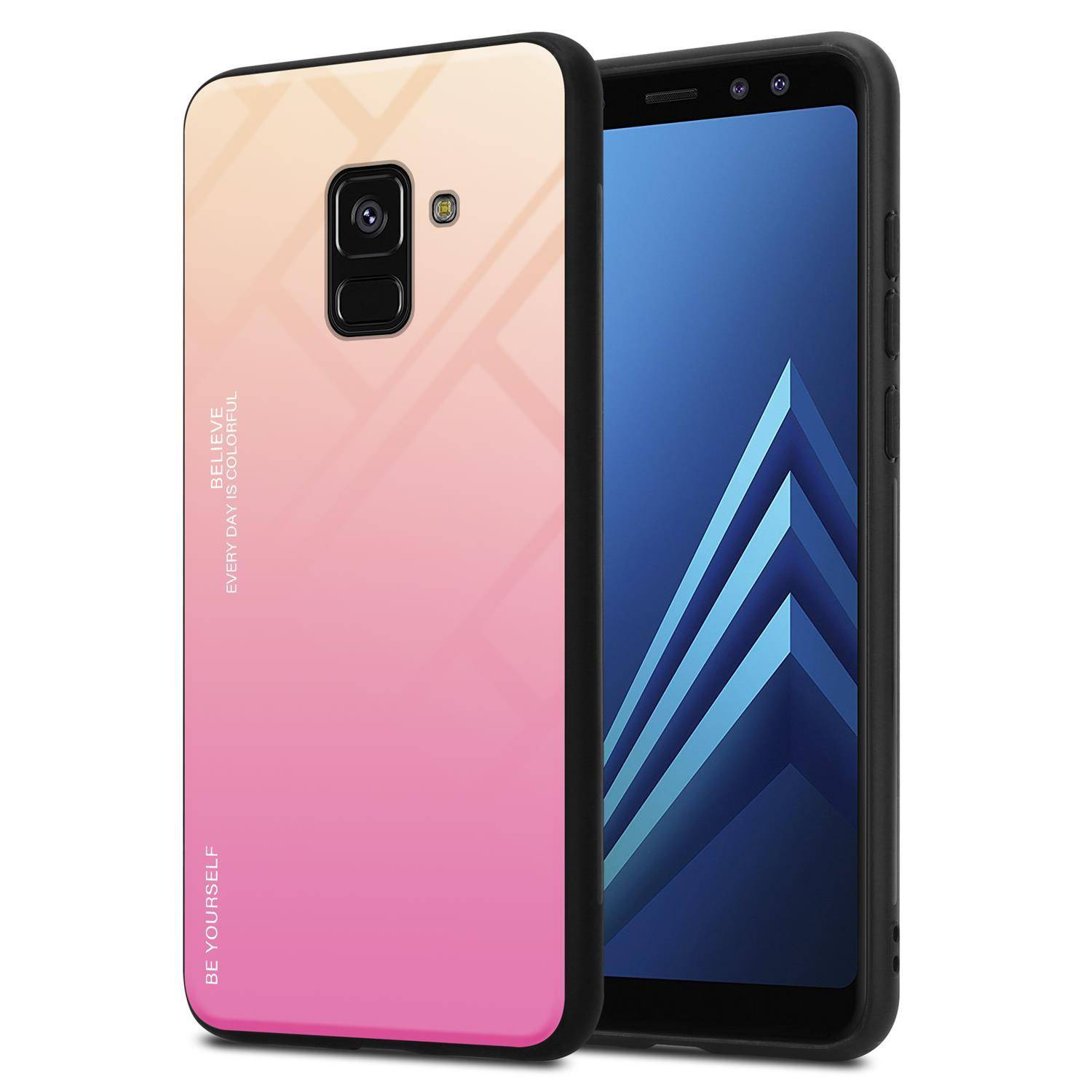 Cadorabo Hülle für Samsung Galaxy A8 2018 Schutz Hülle in Schwarz Handyhülle TPU Etui Cover Case Tempered Glas