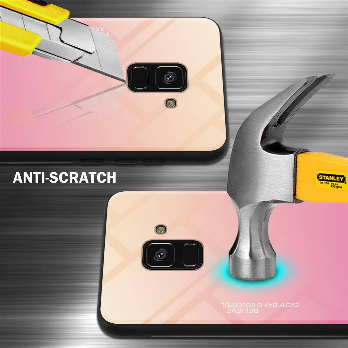 Cadorabo Hülle für Samsung Galaxy A8 2018 Schutz Hülle in Schwarz Handyhülle TPU Etui Cover Case Tempered Glas