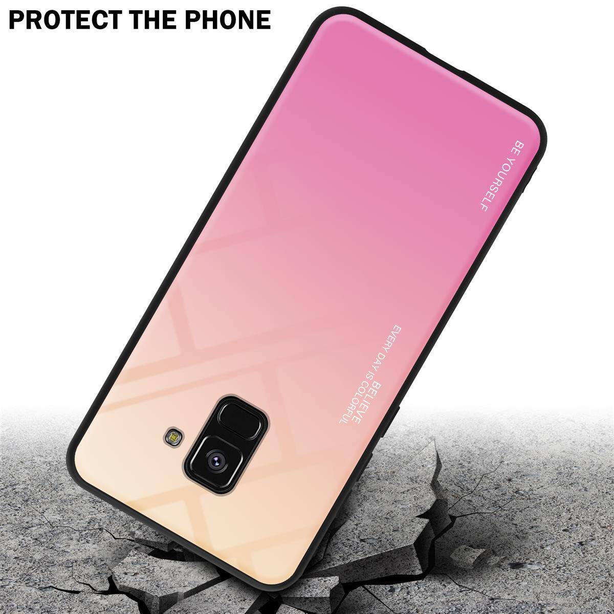 Cadorabo Hülle für Samsung Galaxy A8 2018 Schutz Hülle in Schwarz Handyhülle TPU Etui Cover Case Tempered Glas