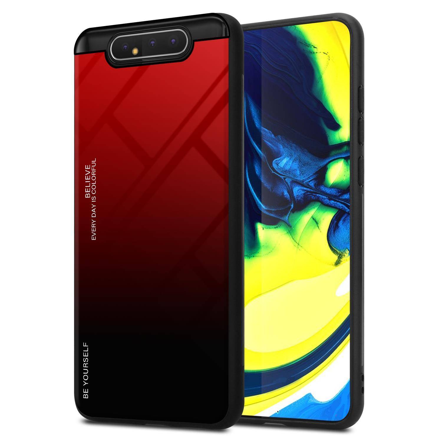 Cadorabo Hülle für Samsung Galaxy A80 / A90 4G Schutz Hülle in Schwarz Handyhülle TPU Etui Cover Case Tempered Glas