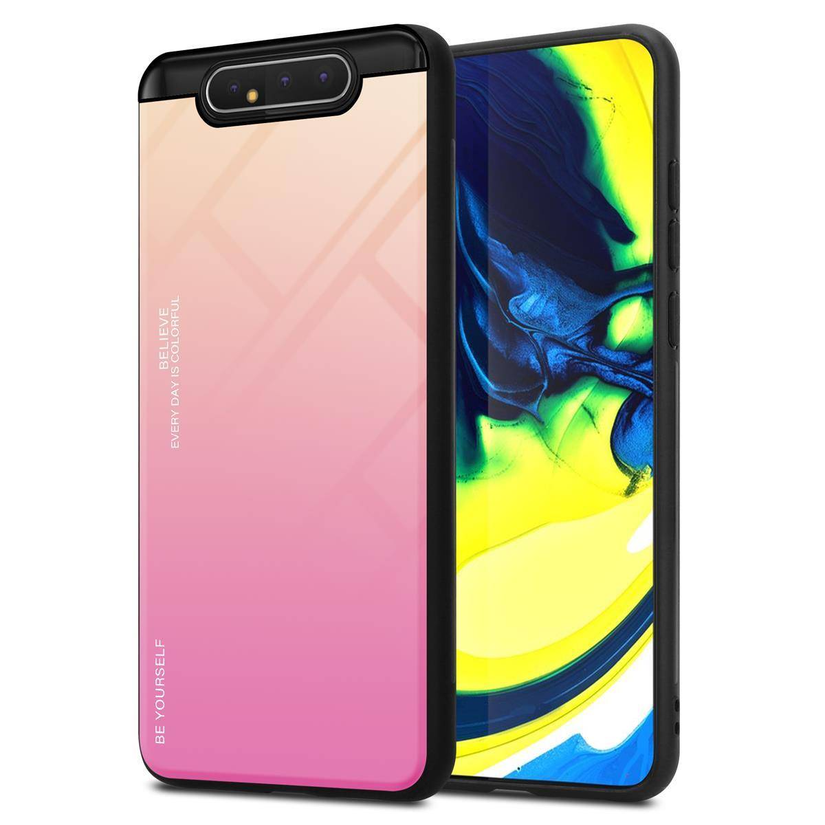 Cadorabo Hülle für Samsung Galaxy A80 / A90 4G Schutz Hülle in Schwarz Handyhülle TPU Etui Cover Case Tempered Glas
