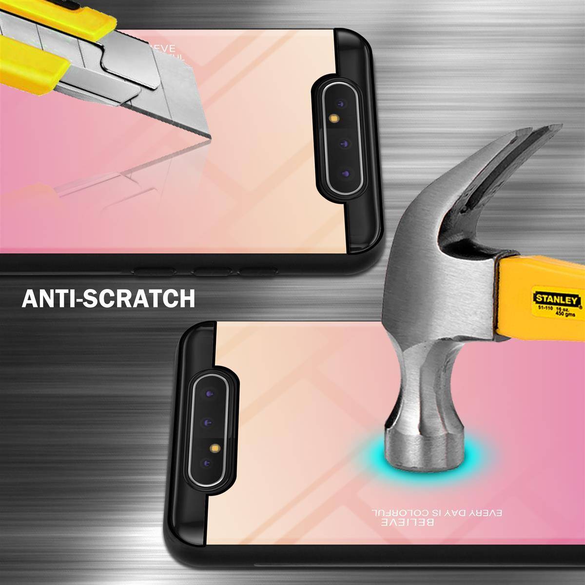 Cadorabo Hülle für Samsung Galaxy A80 / A90 4G Schutz Hülle in Schwarz Handyhülle TPU Etui Cover Case Tempered Glas