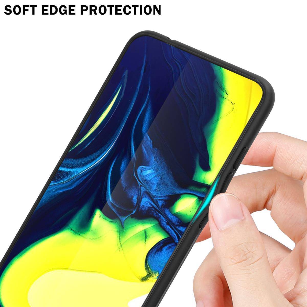Cadorabo Hülle für Samsung Galaxy A80 / A90 4G Schutz Hülle in Schwarz Handyhülle TPU Etui Cover Case Tempered Glas