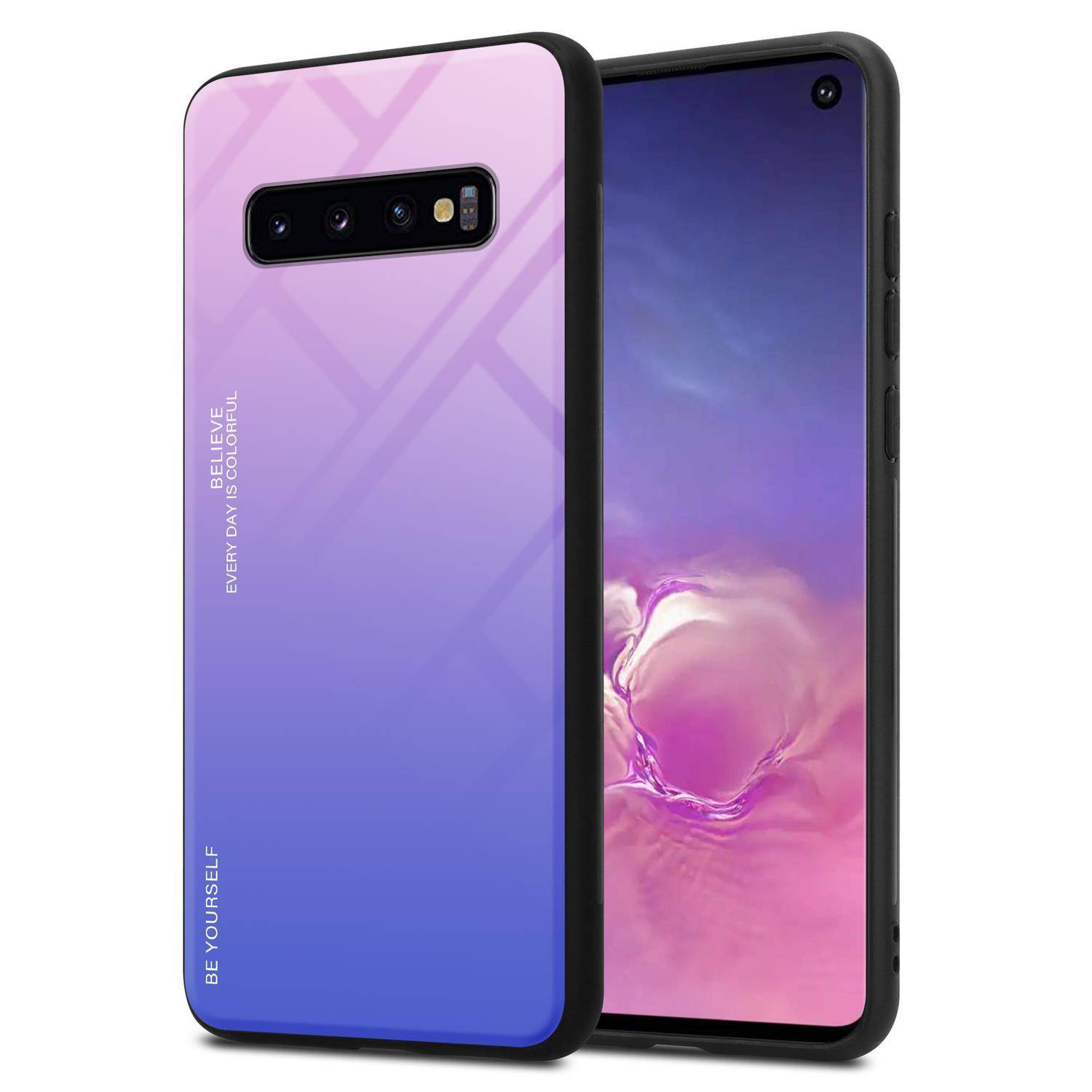 Cadorabo Hülle für Samsung Galaxy S10 4G Schutz Hülle in Schwarz Handyhülle TPU Etui Cover Case Tempered Glas