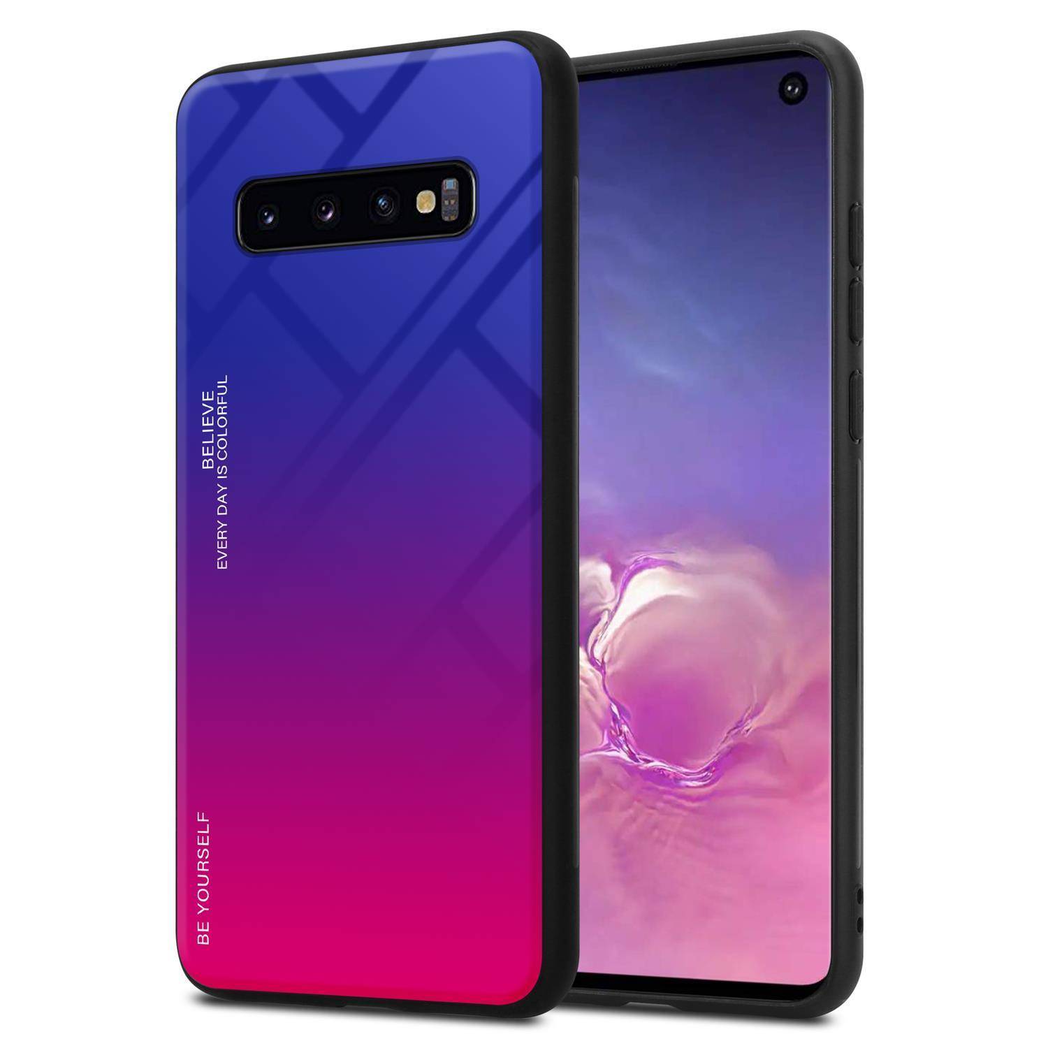Cadorabo Hülle für Samsung Galaxy S10 4G Schutz Hülle in Schwarz Handyhülle TPU Etui Cover Case Tempered Glas
