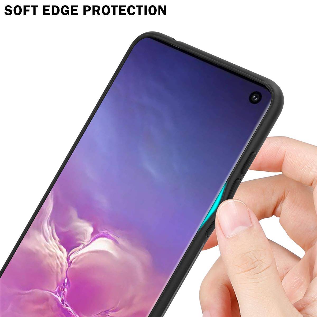 Cadorabo Hülle für Samsung Galaxy S10 4G Schutz Hülle in Schwarz Handyhülle TPU Etui Cover Case Tempered Glas