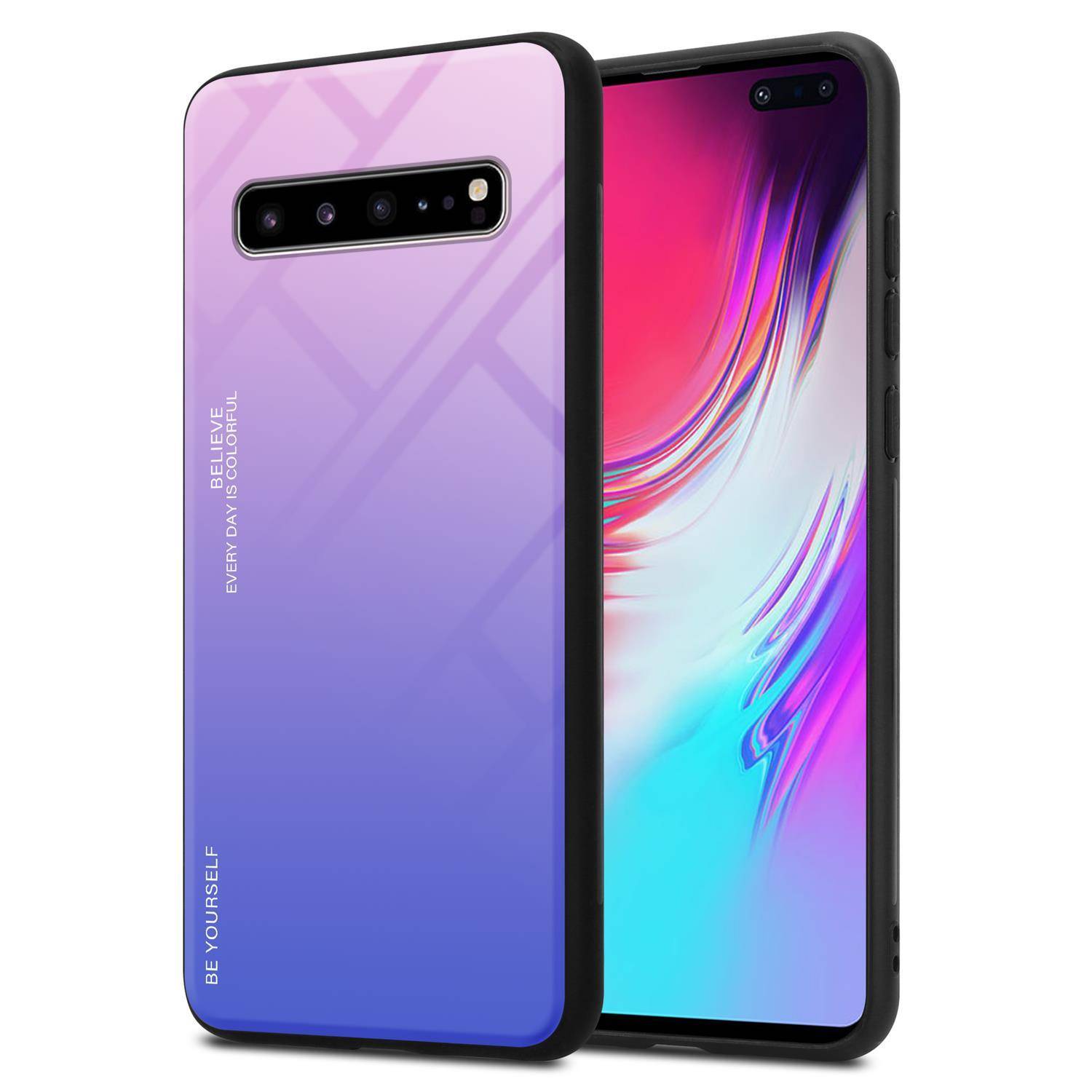 Cadorabo Hülle für Samsung Galaxy S10 5G Schutz Hülle in Schwarz Handyhülle TPU Etui Cover Case Tempered Glas