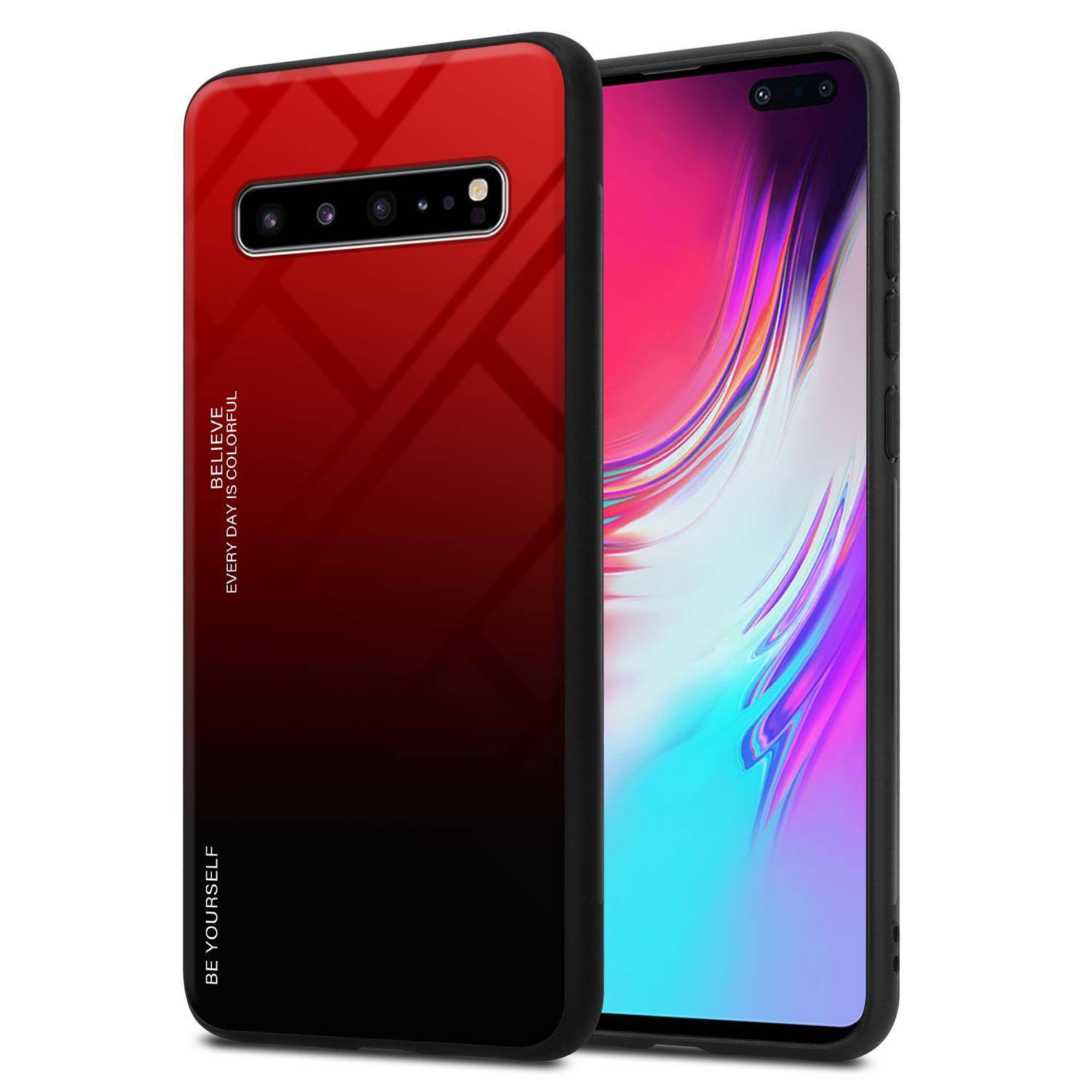 Cadorabo Hülle für Samsung Galaxy S10 5G Schutz Hülle in Schwarz Handyhülle TPU Etui Cover Case Tempered Glas
