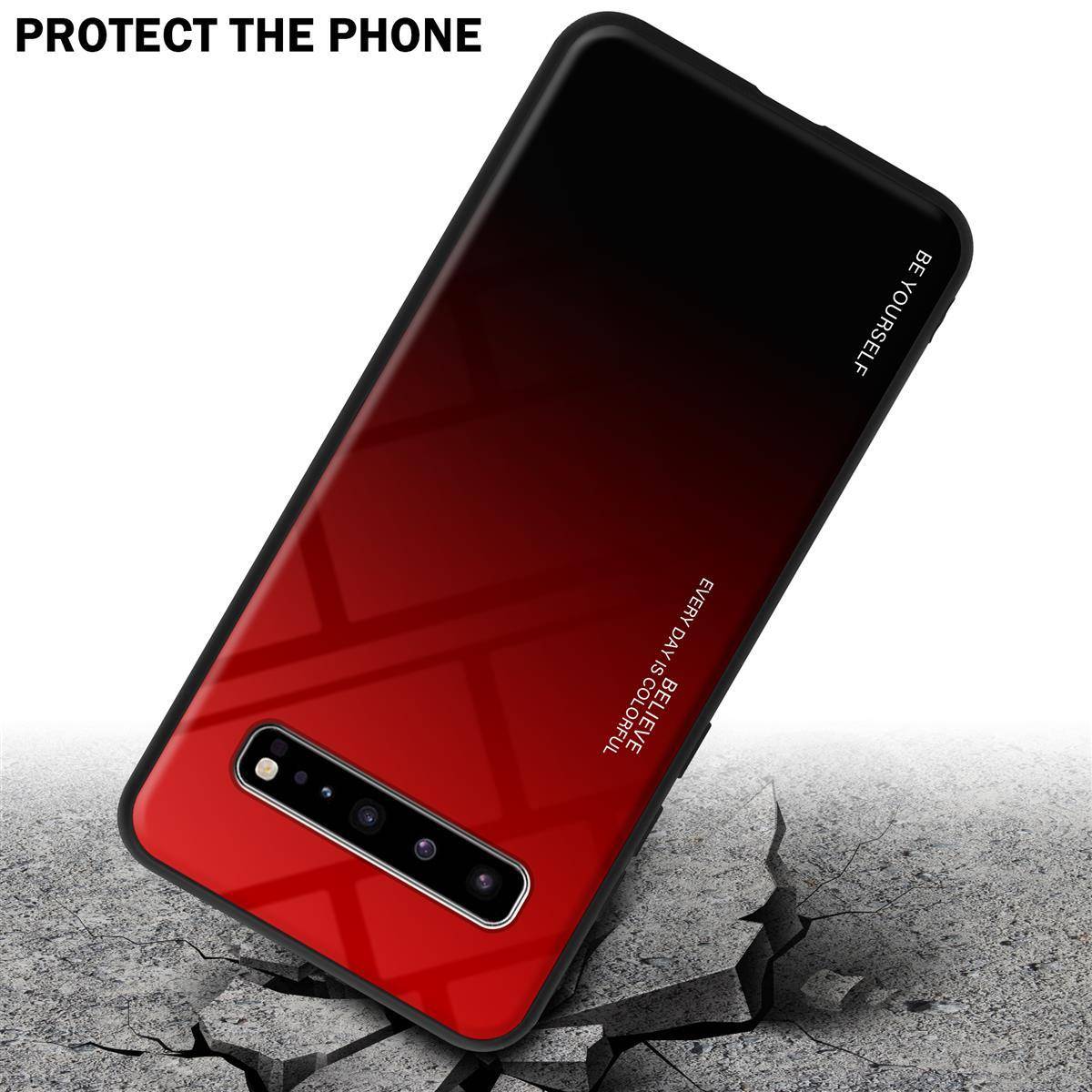 Cadorabo Hülle für Samsung Galaxy S10 5G Schutz Hülle in Schwarz Handyhülle TPU Etui Cover Case Tempered Glas